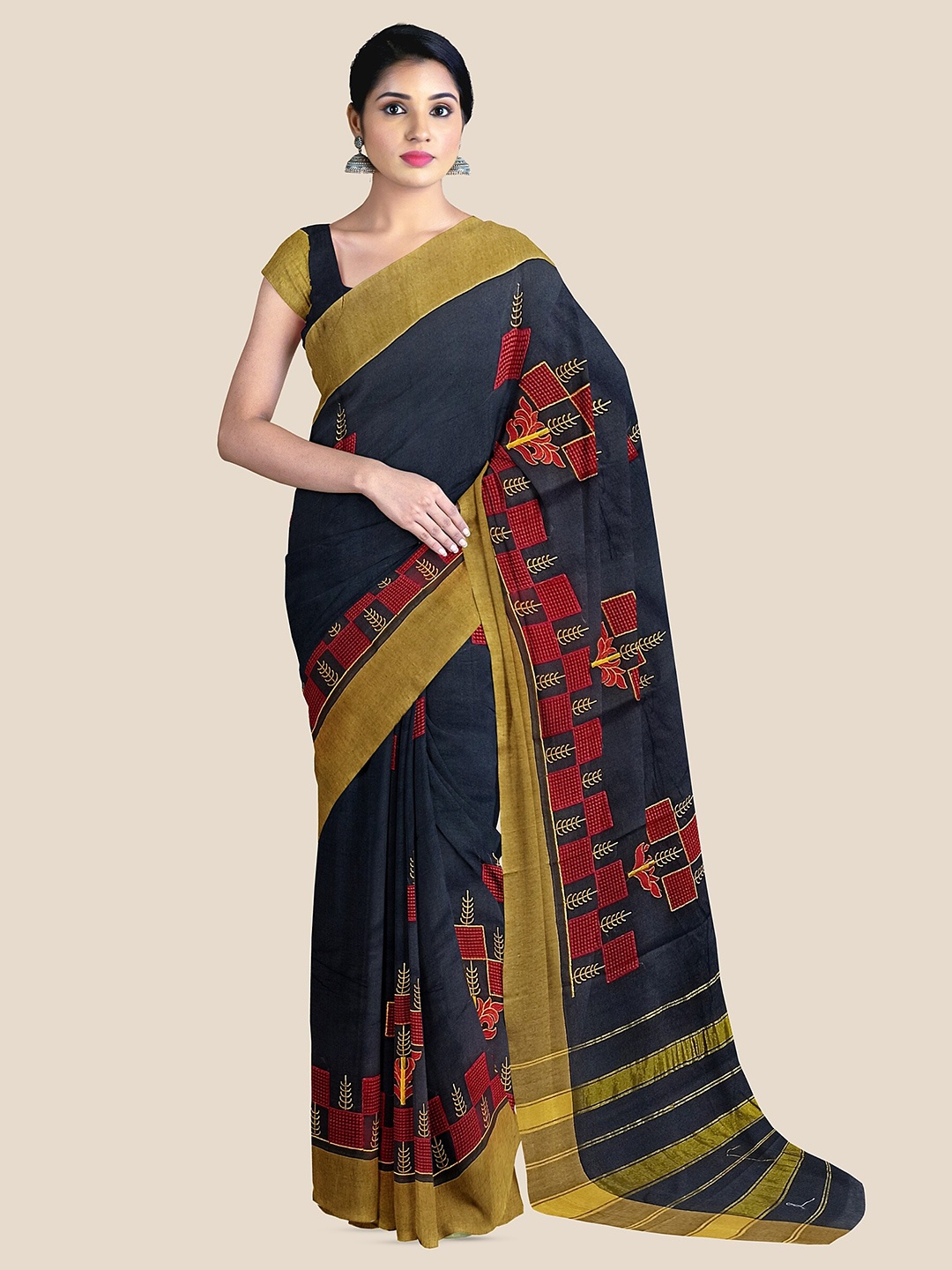 

The Chennai Silks Ethnic Motif Printed Sambalpuri Saree, Black