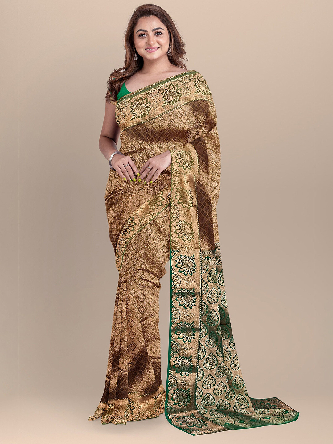 

The Chennai Silks Woven Design Zari Banarasi Saree, Copper