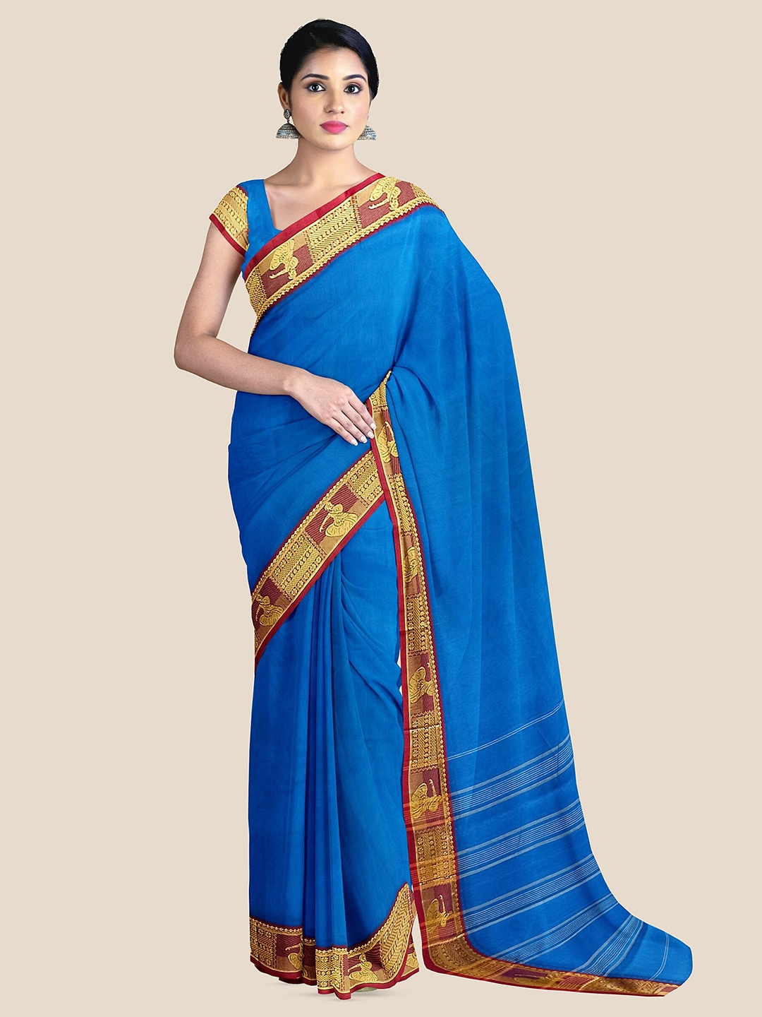 

The Chennai Silks Zari Pure Cotton Kovai Saree, Blue