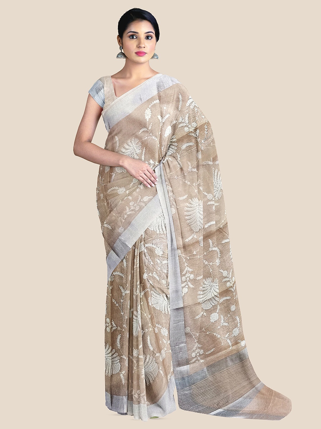 

The Chennai Silks Embellished Embroidered Tissue Banarasi Saree, Peach