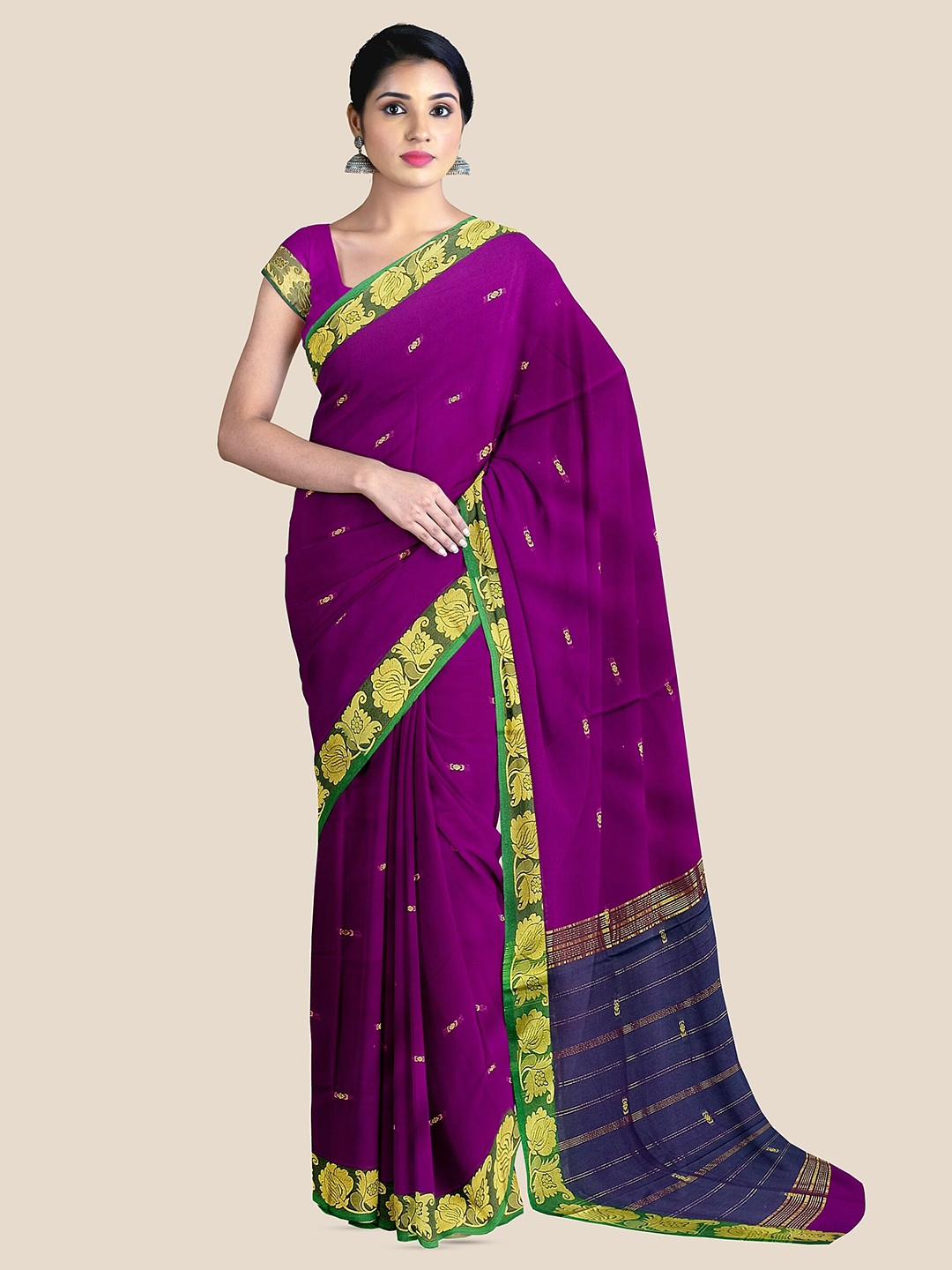 

The Chennai Silks Woven Design Zari Pure Cotton Kovai Saree, Violet