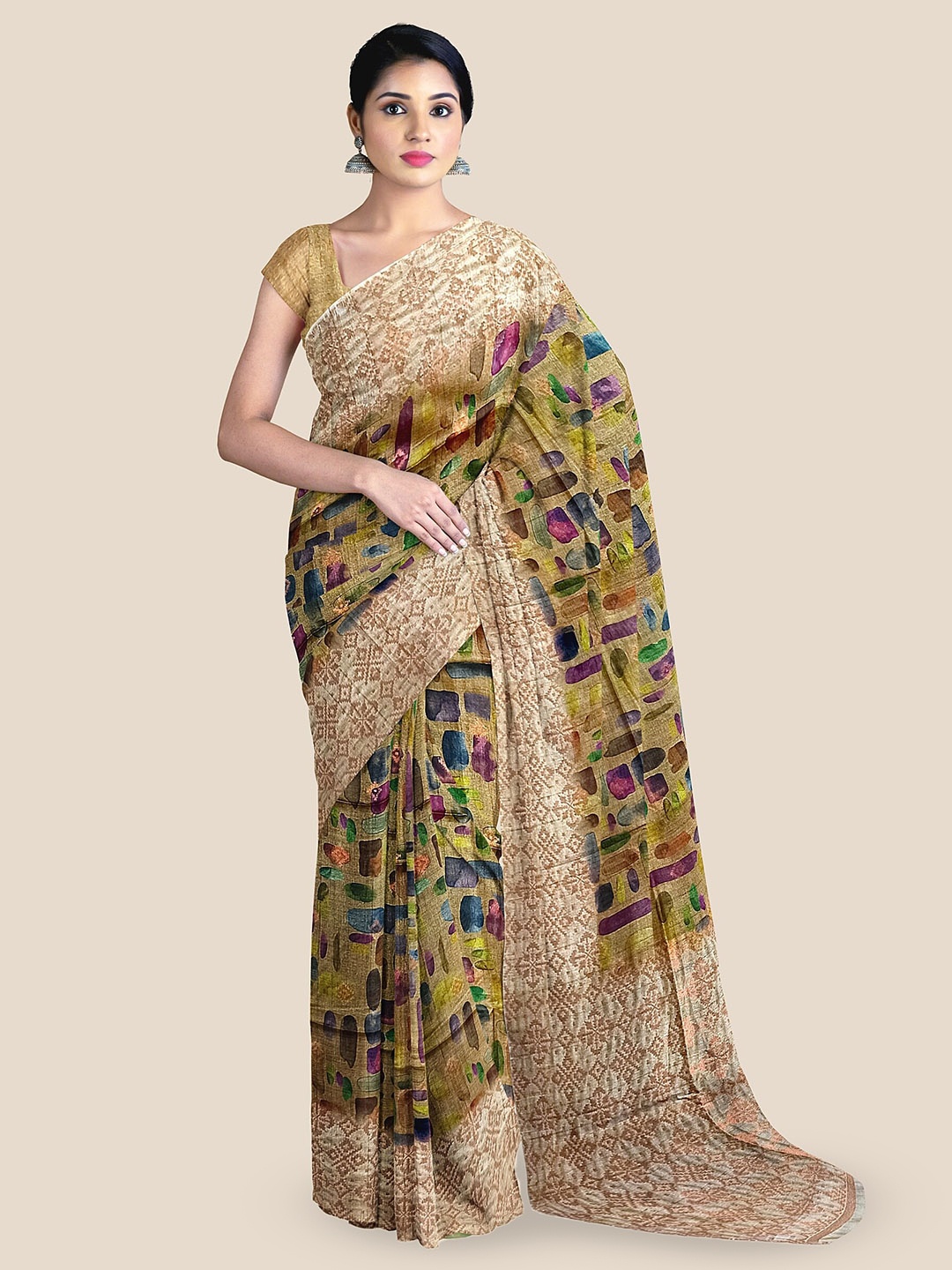 

The Chennai Silks Woven Design Zari Saree, Brown