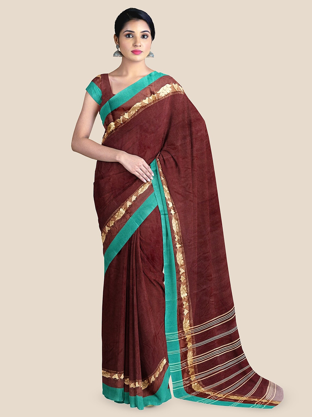 

The Chennai Silks Pure Cotton Zari Taant Saree, Maroon