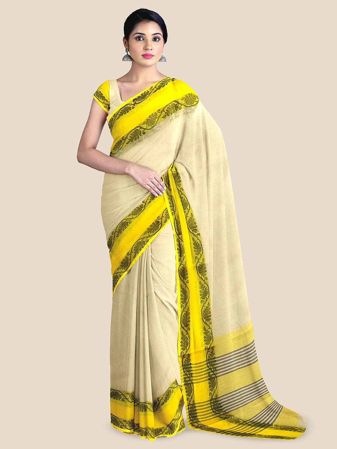 

The Chennai Silks Pure Cotton Taant Saree, Beige