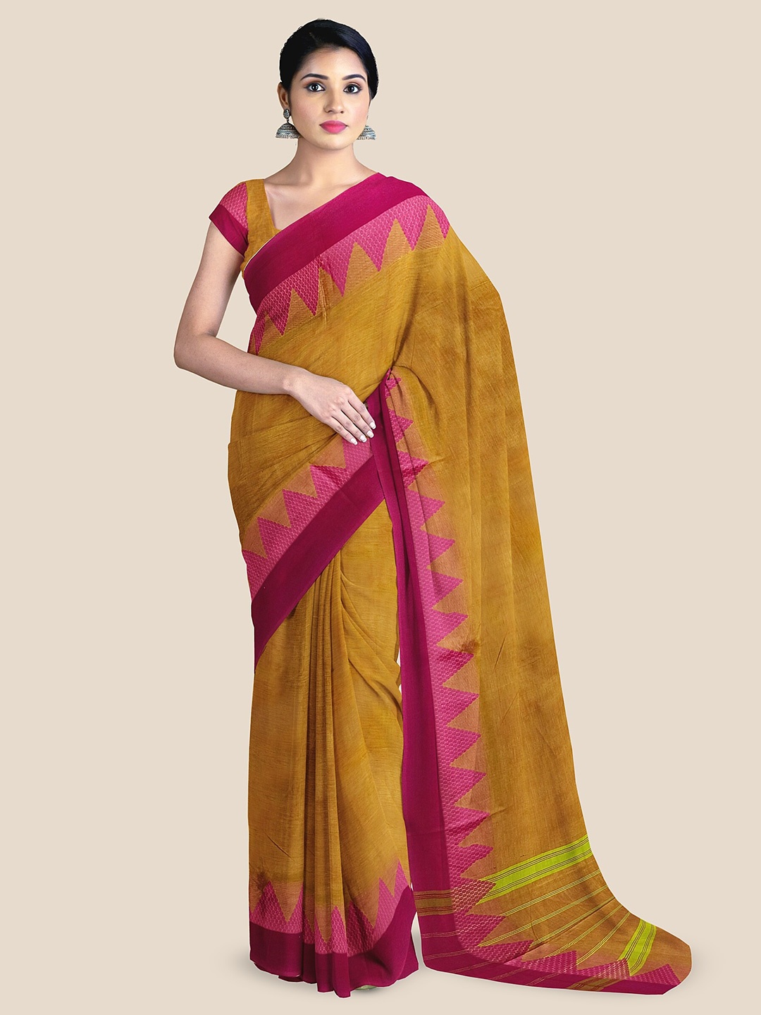 

The Chennai Silks Geometric Printed Pure Cotton Chettinad Saree, Mustard