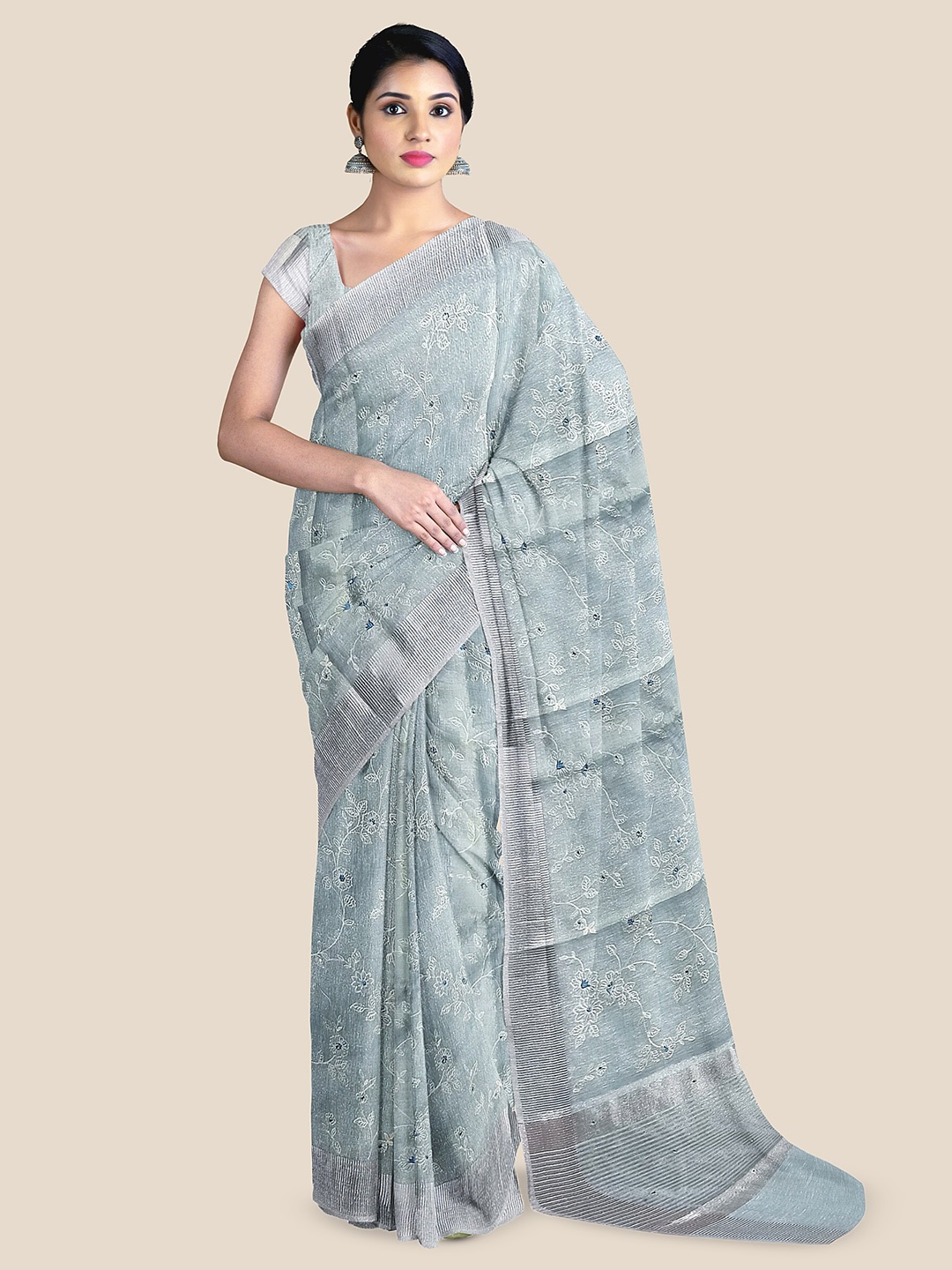 

The Chennai Silks Ethnic Motifs Embroidered Tissue Banarasi Saree, Blue