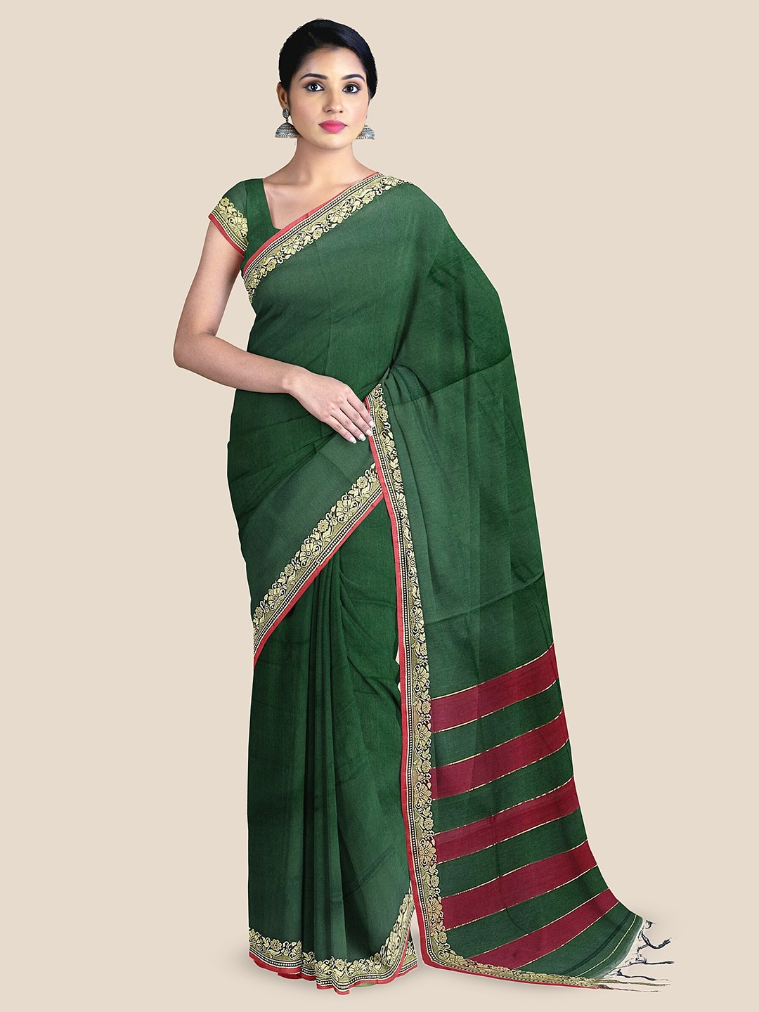 

The Chennai Silks Zari Pure Cotton Kovai Saree, Green