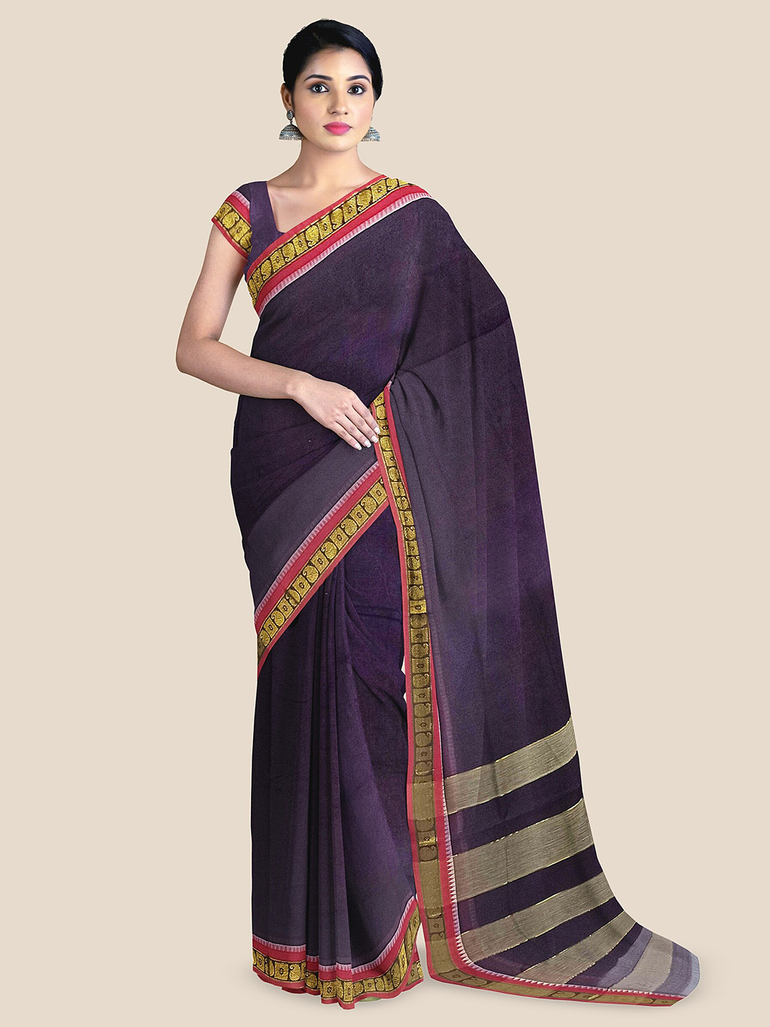 

The Chennai Silks Zari Pure Cotton Kovai Saree, Black