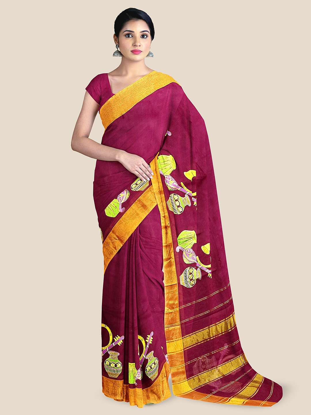 

The Chennai Silks Ethnic Motifs Embroidered Sambalpuri Saree, Red