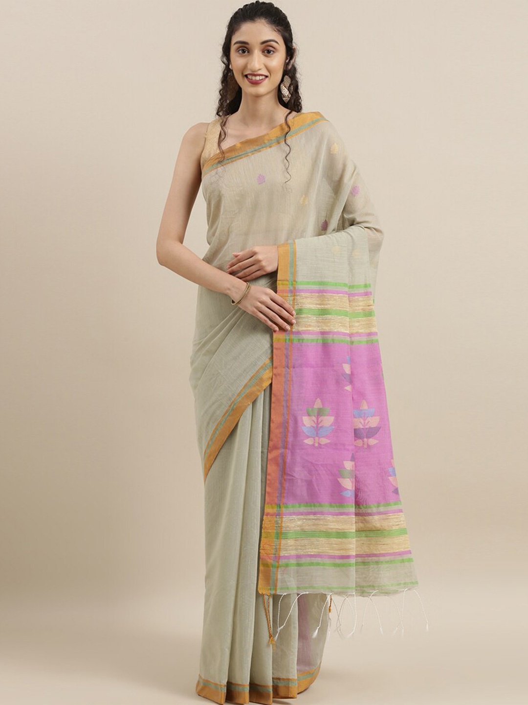 

The Chennai Silks Woven Design Pure Linen Bhagalpuri Saree, Grey
