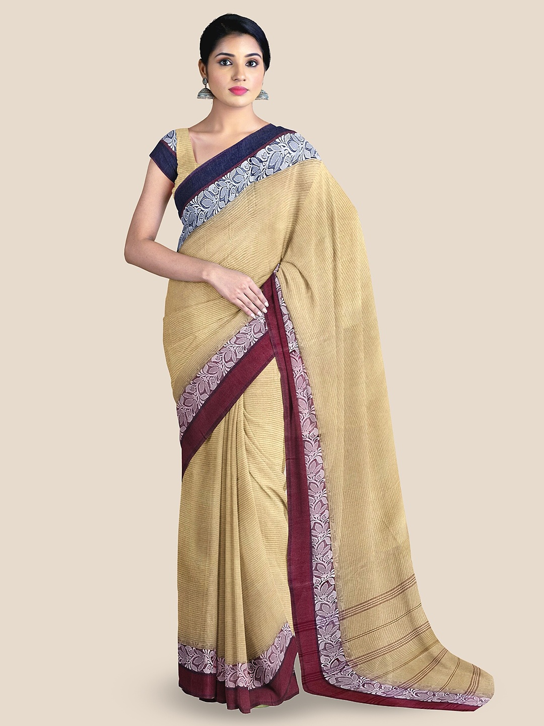 

The Chennai Silks Pure Cotton Taant Saree, Beige