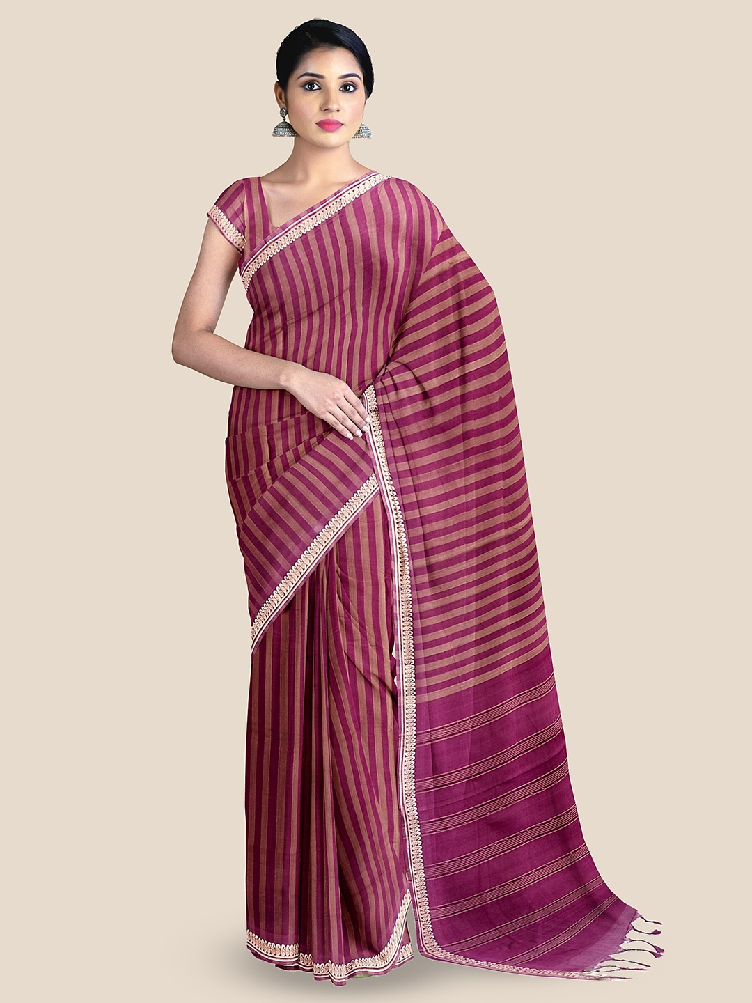 

The Chennai Silks Striped Pure Cotton Venkatgiri Saree, Purple