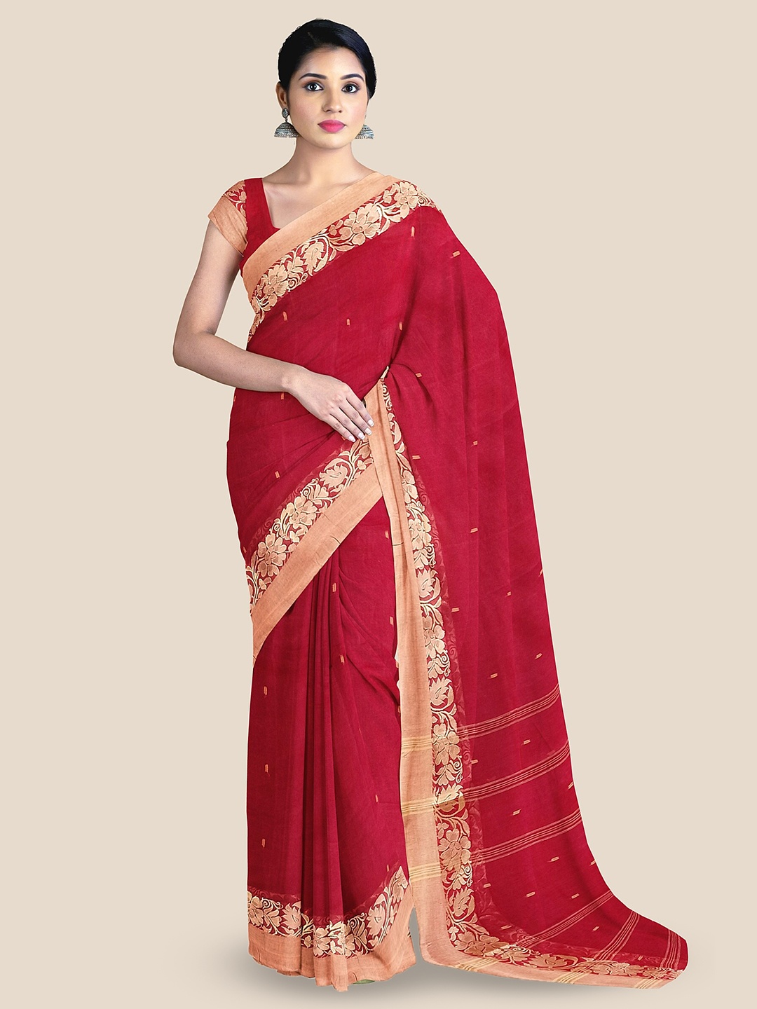 

The Chennai Silks Ethnic Motifs Pure Cotton Taant Saree, Red