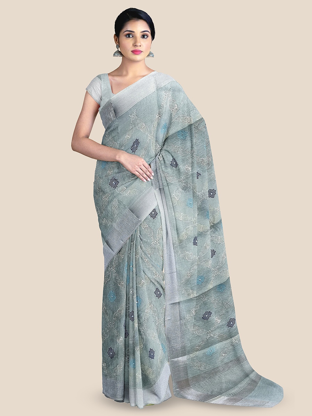 

The Chennai Silks Embellished Embroidered Tissue Banarasi Saree, Blue