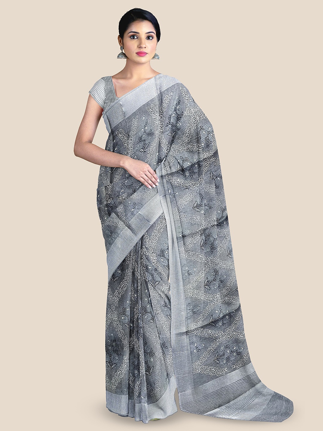 

The Chennai Silks Embellished Embroidered Tissue Banarasi Saree, Grey