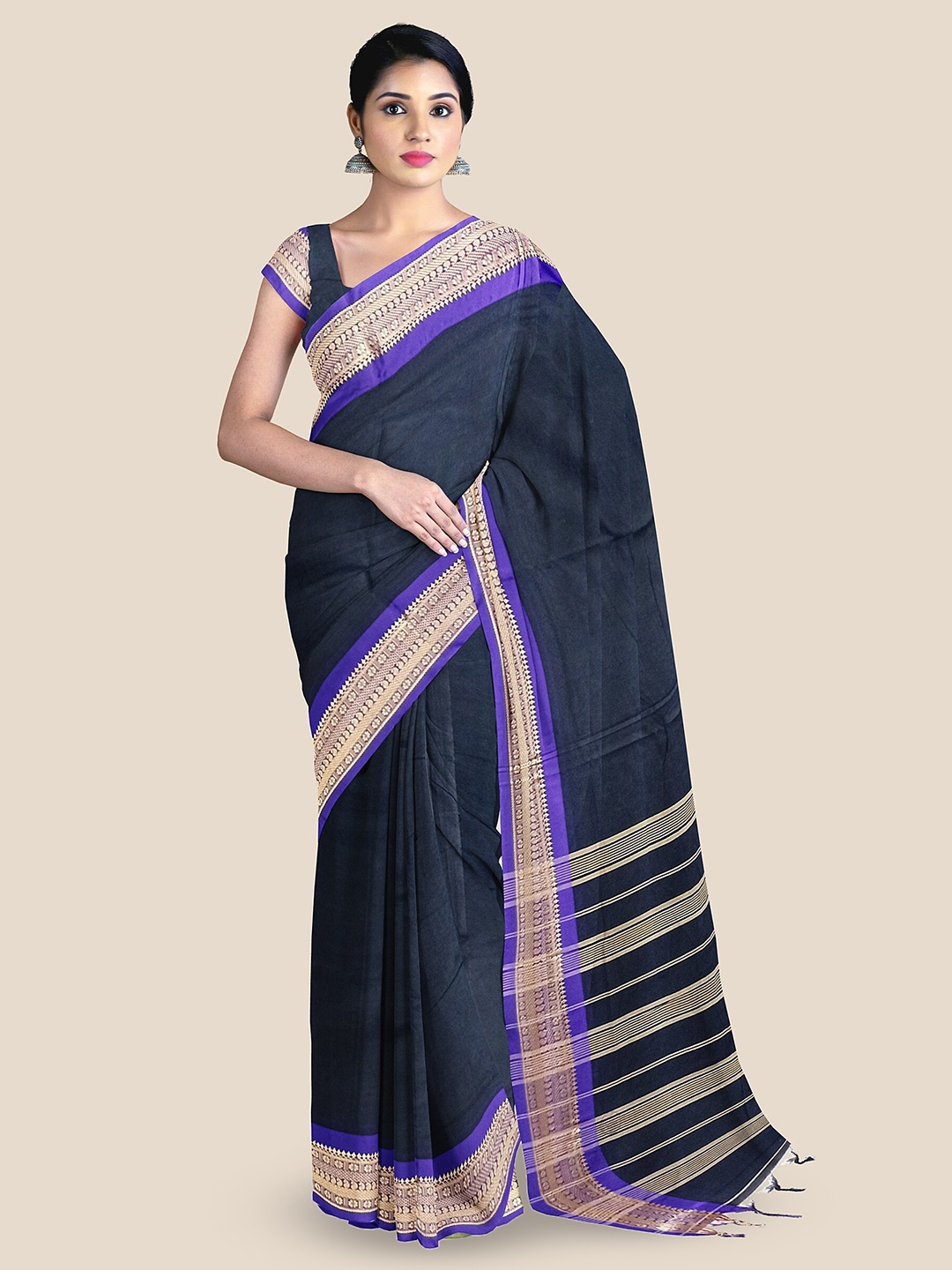 

The Chennai Silks Zari Pure Cotton Kovai Saree, Black