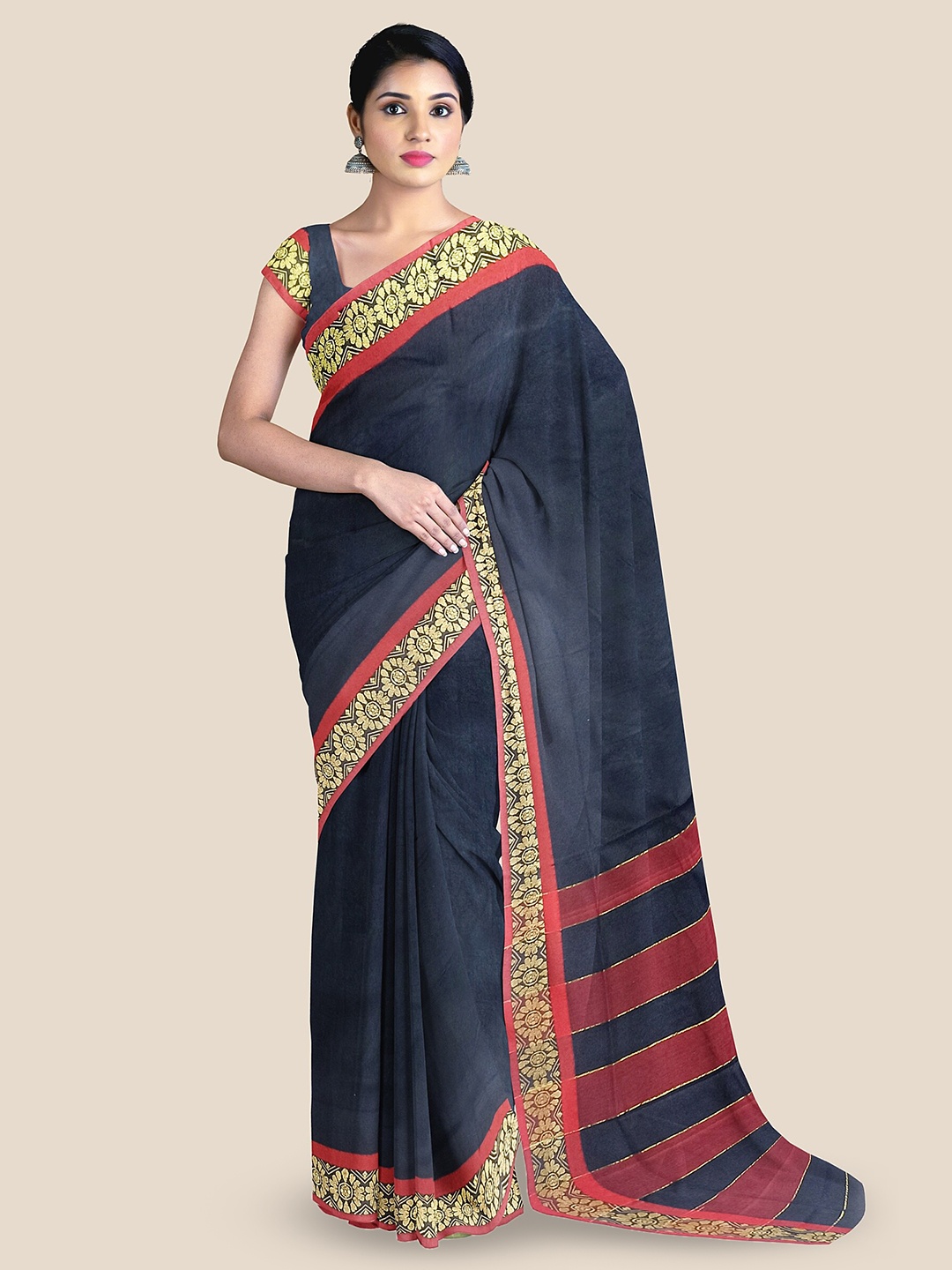 

The Chennai Silks Zari Pure Cotton Kovai Saree, Black