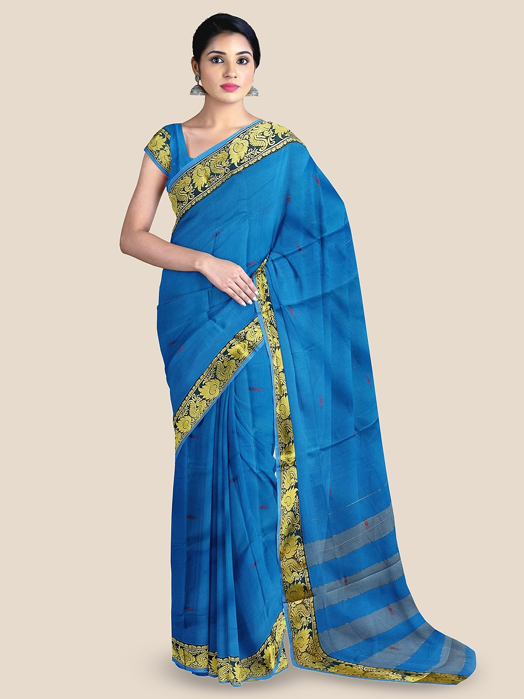 

The Chennai Silks Ethnic Motifs Zari Pure Cotton Kovai Saree, Blue