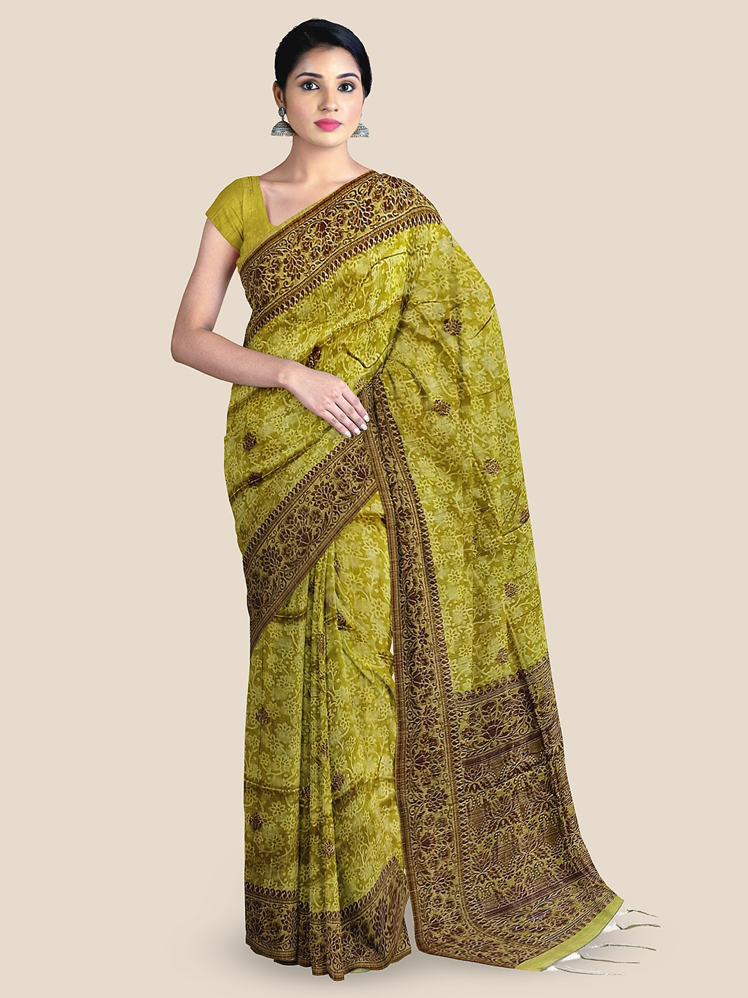 

The Chennai Silks Woven Design Jute Cotton Saree, Yellow