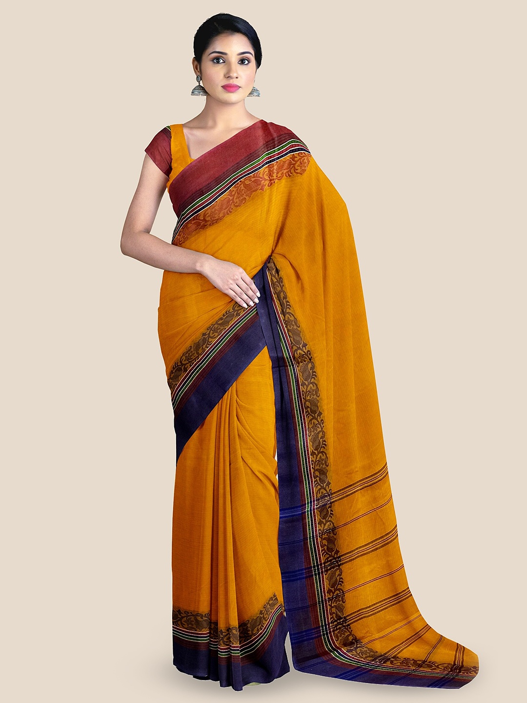 

The Chennai Silks Pure Cotton Taant Saree, Yellow