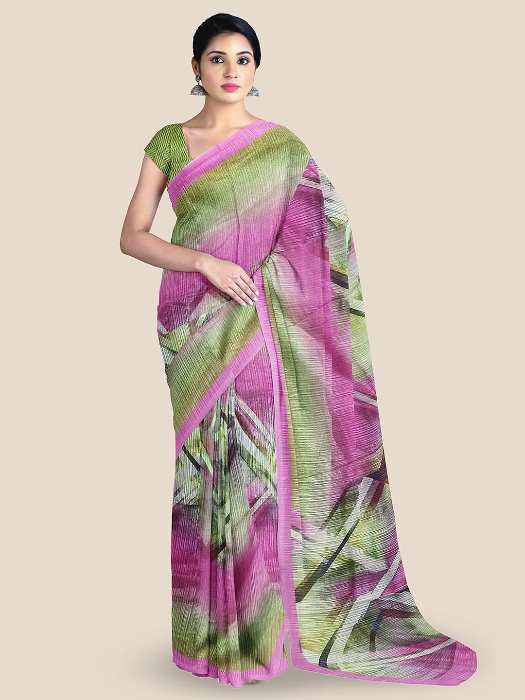 

The Chennai Silks Striped Saree, Green