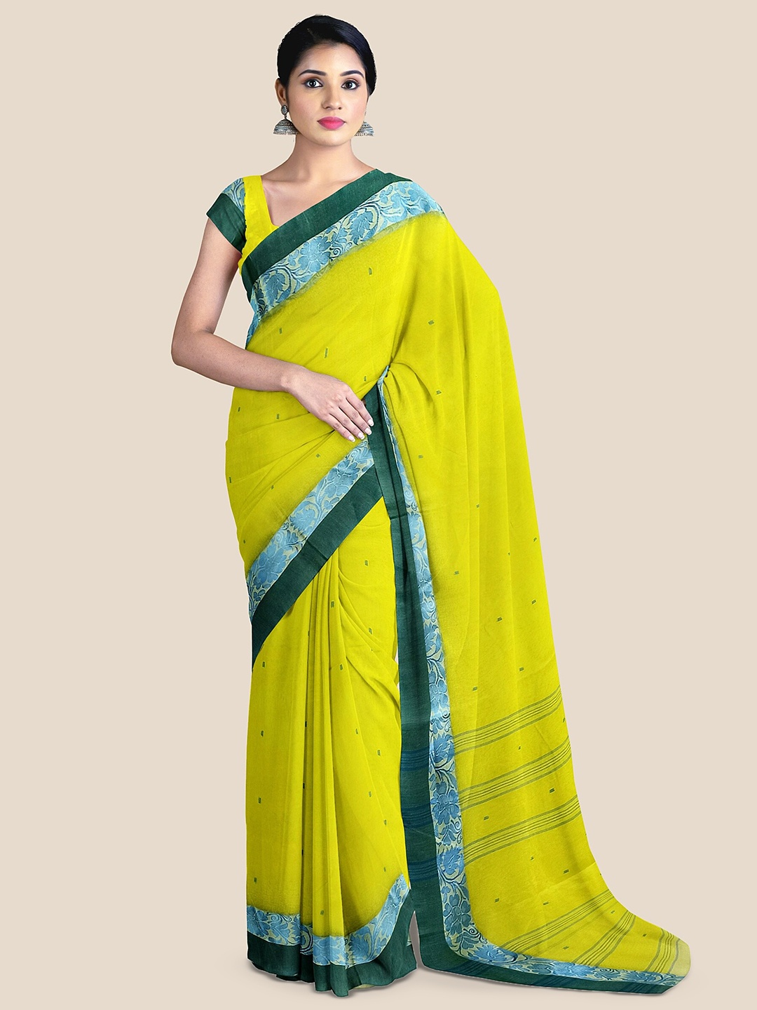 

The Chennai Silks Woven Design Pure Cotton Taant Saree, Yellow