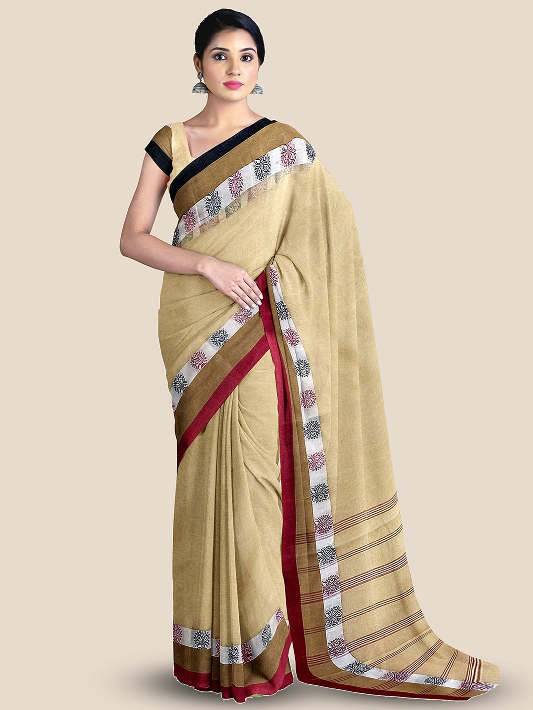 

The Chennai Silks Pure Cotton Taant Saree, Beige