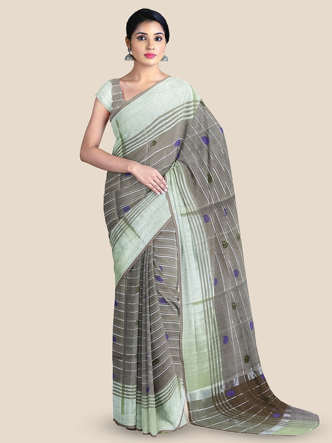 

The Chennai Silks Striped Sambalpuri Saree, Brown