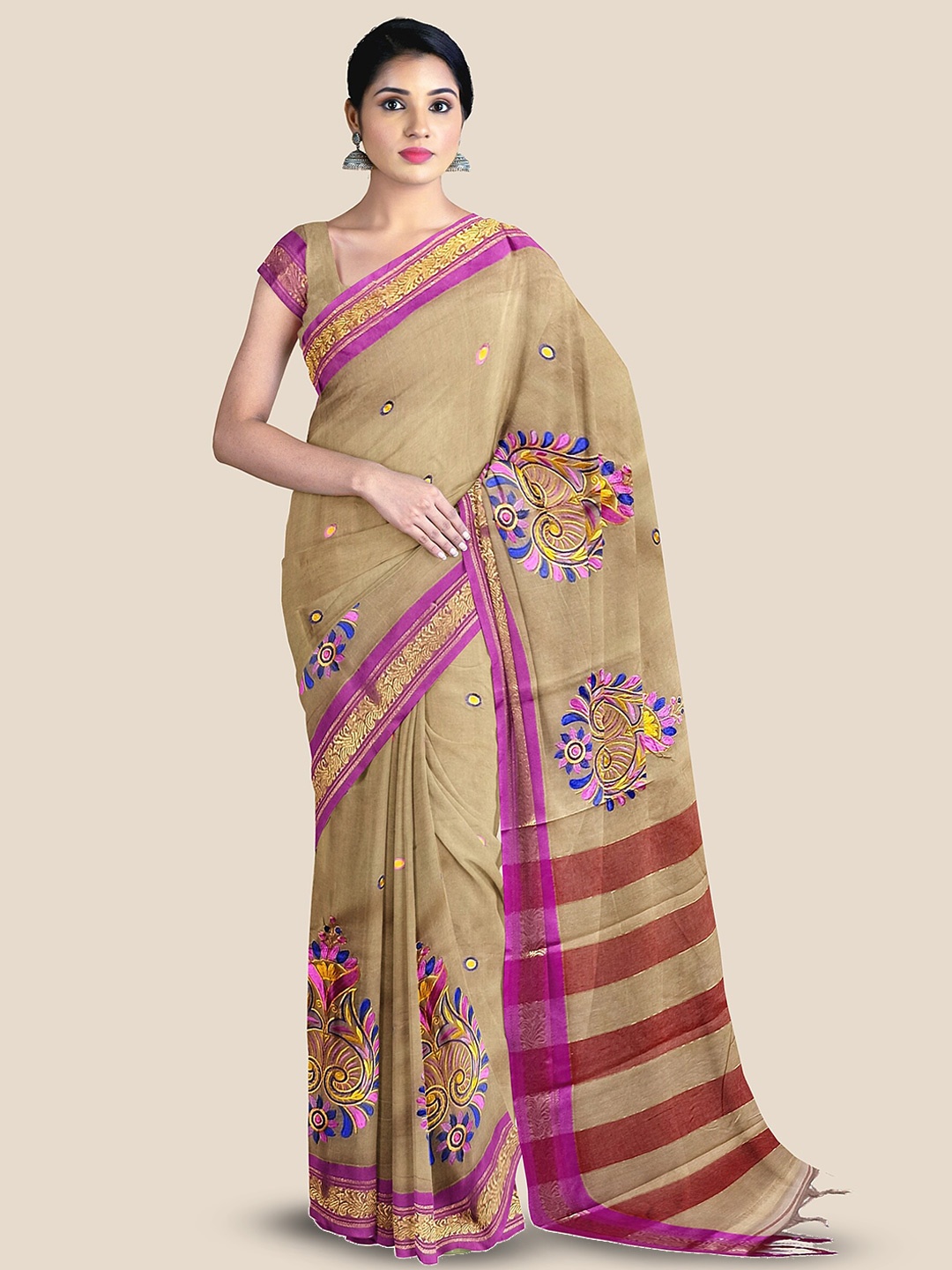 

The Chennai Silks Embellished Zari Sambalpuri Saree, Beige