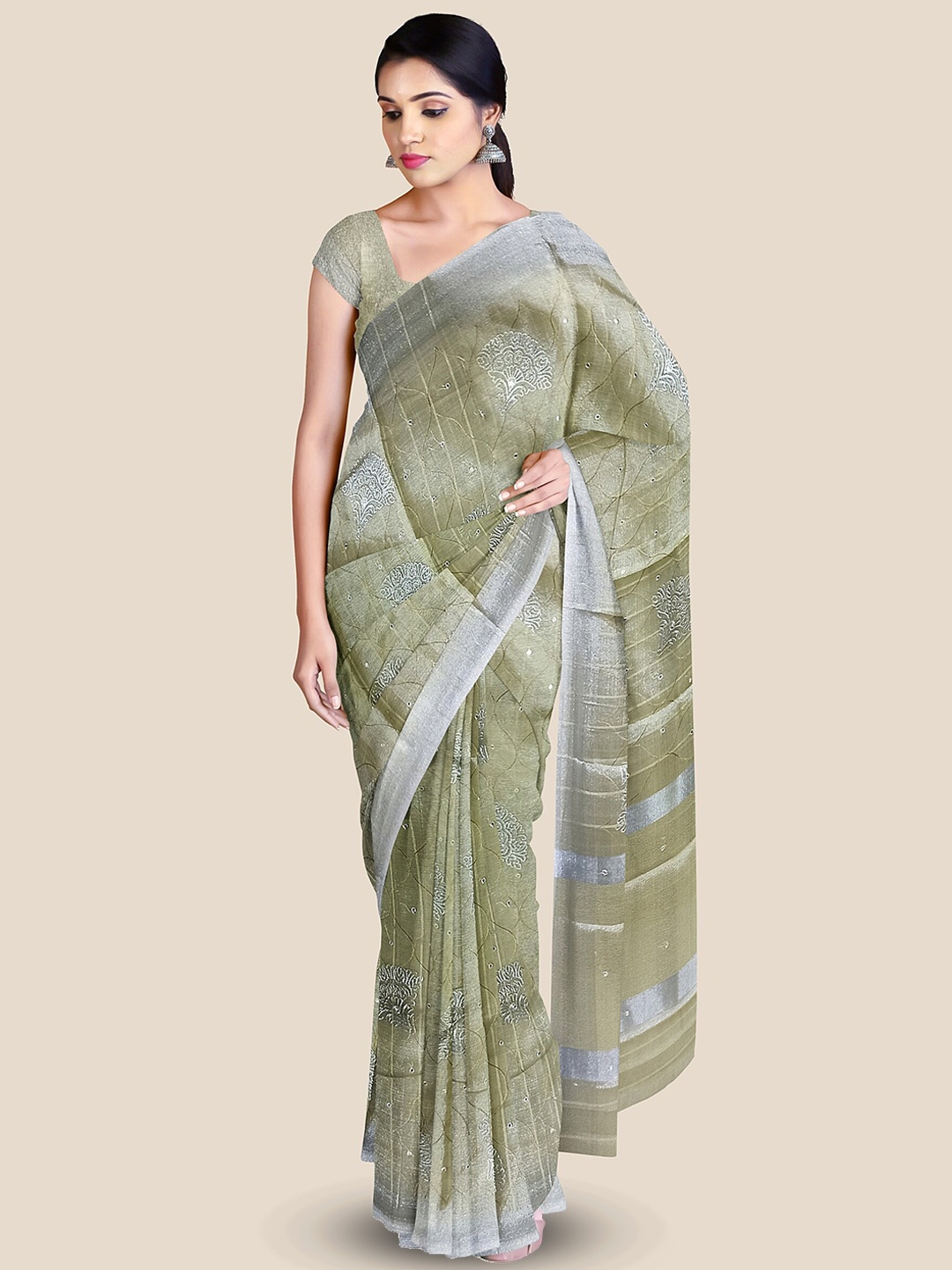 

The Chennai Silks Ethnic Motifs Tissue Banarasi Saree, Beige