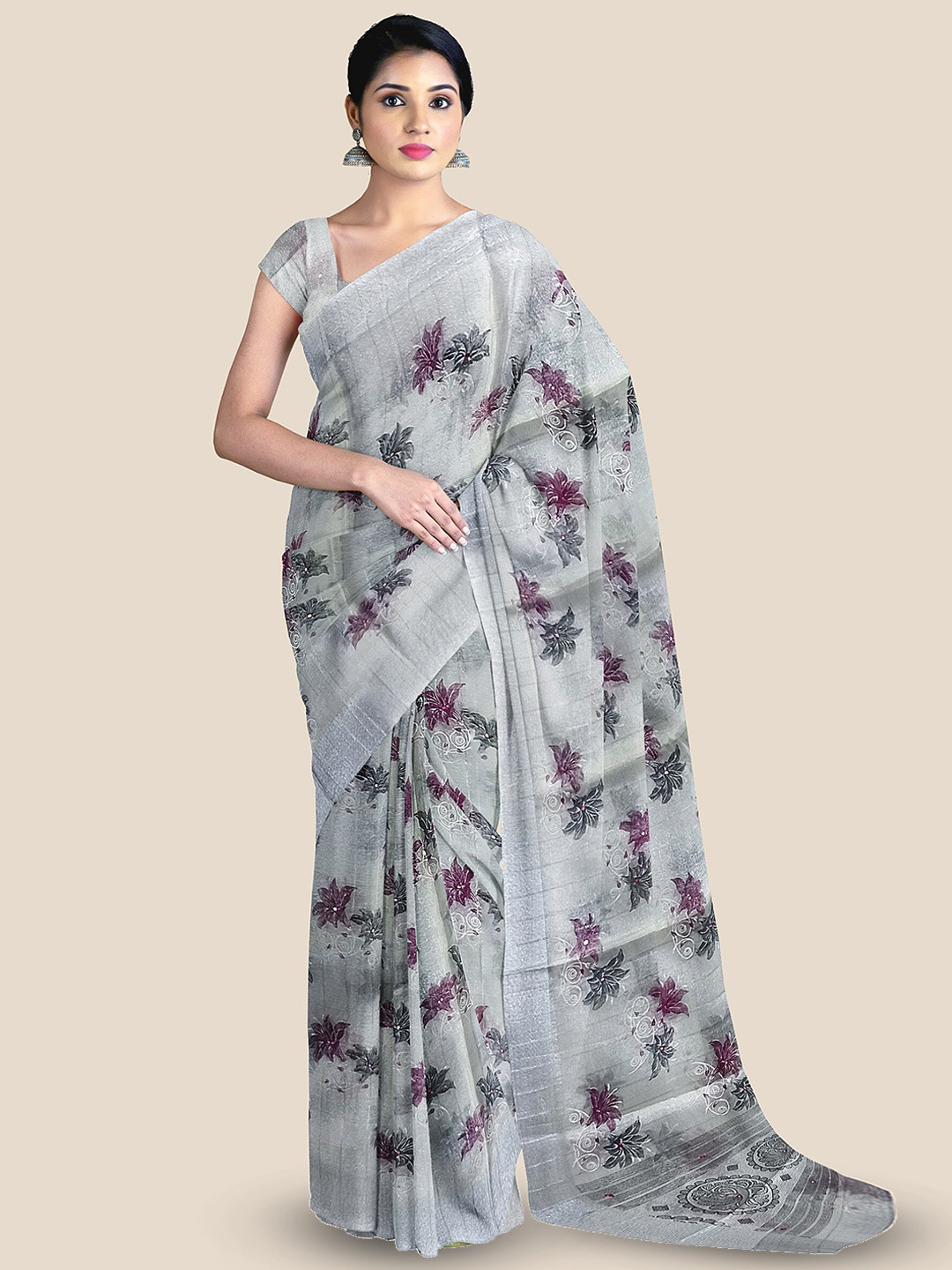 

The Chennai Silks Floral Tissue Banarasi Saree, Grey