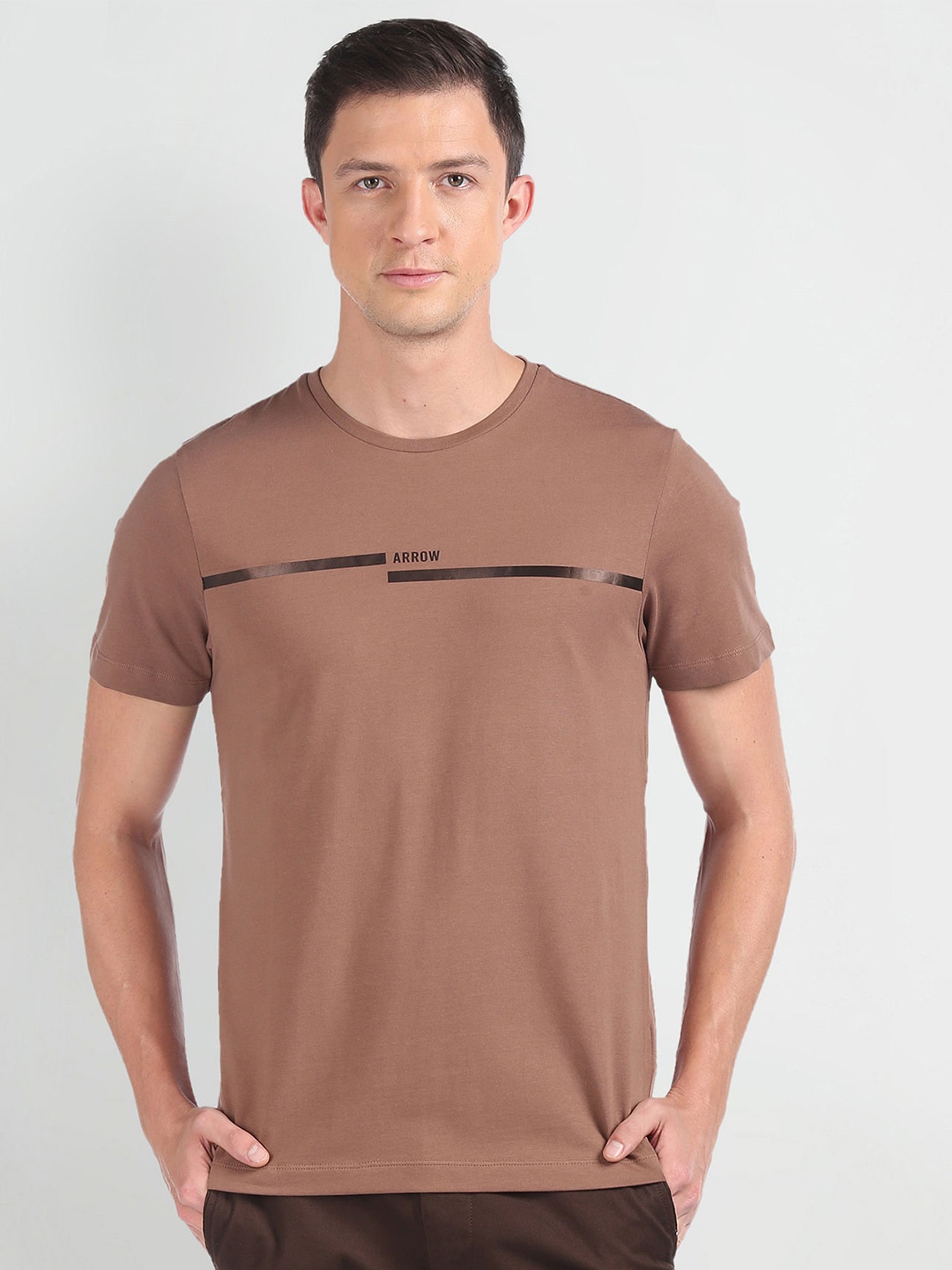 

Arrow New York Typography Printed Pure Cotton T-shirt, Brown