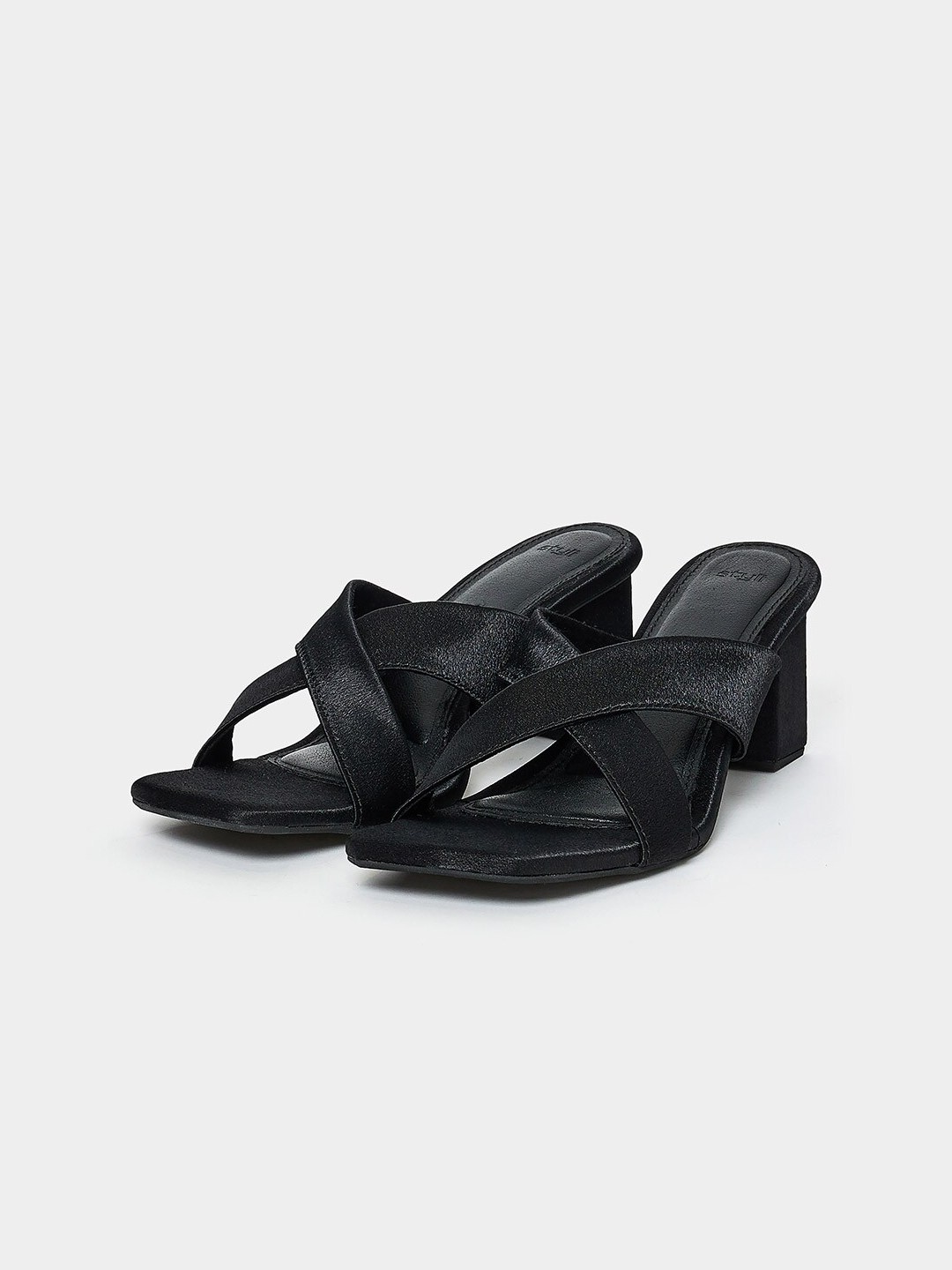 

Styli Black Cross Strap Block Heels