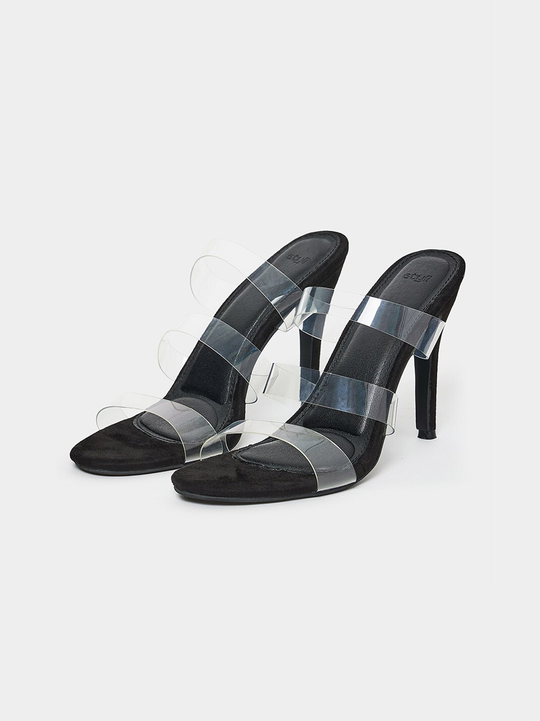 

Styli Black & Transparent Strappy Open Toe Stiletto Heels