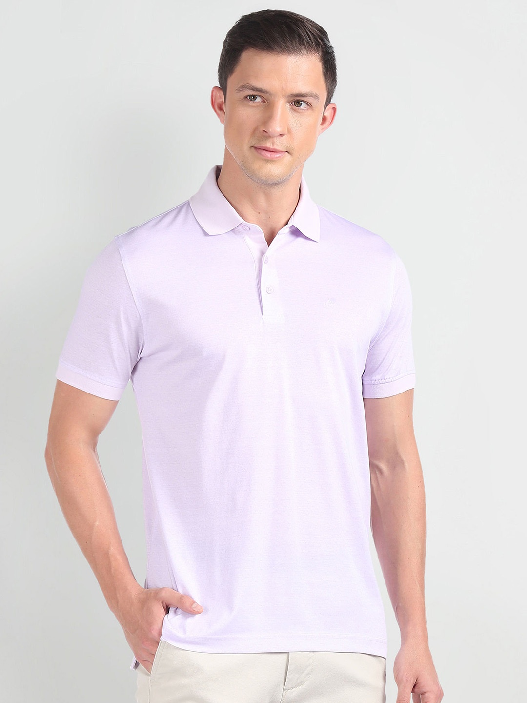 

Arrow Polo Collar Short Sleeves Pure Cotton T-shirt, Purple