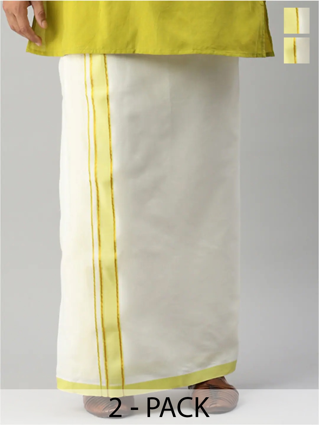 

Ramraj Men Pack Of 2 Cotton Dhotis, Off white