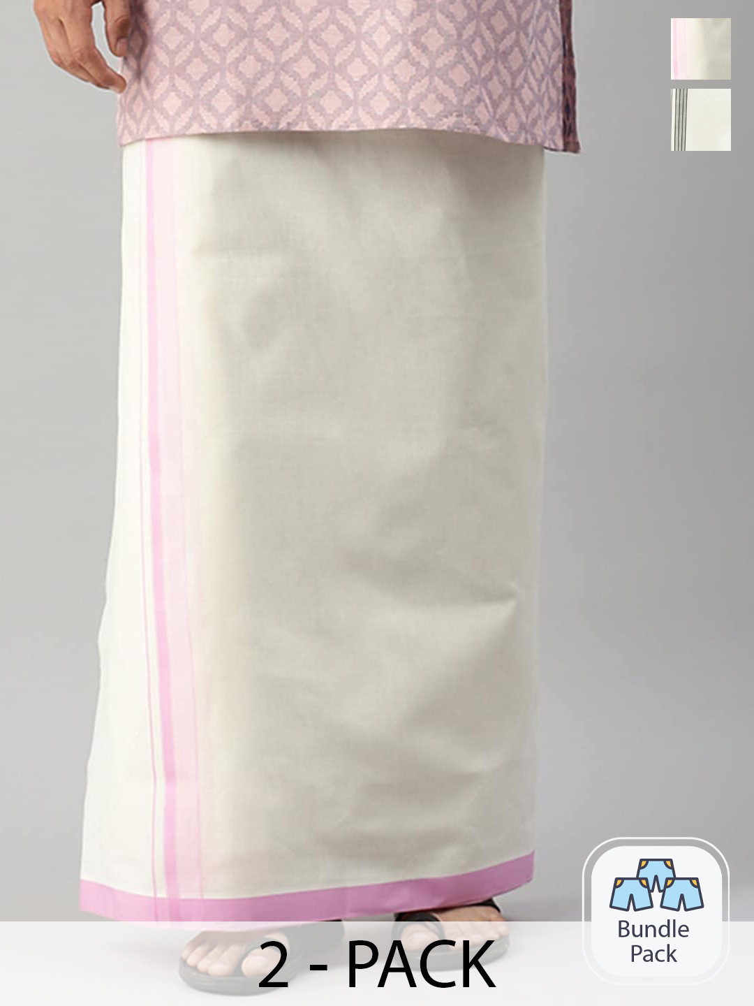 

Ramraj Men Pack Of 2 Cotton Dhotis, Off white