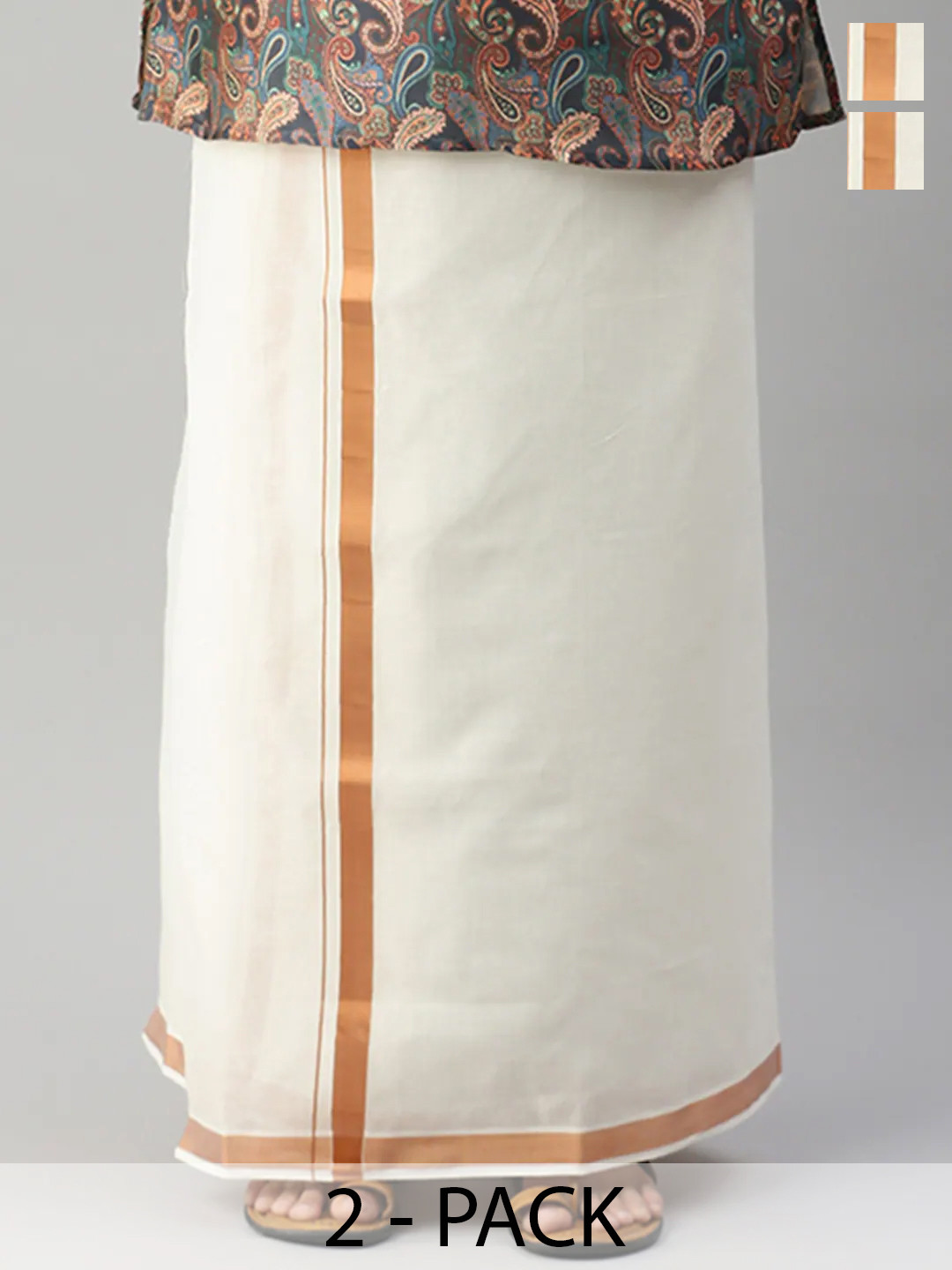 

Ramraj Men Pack Of 2 Cotton Dhotis, Off white