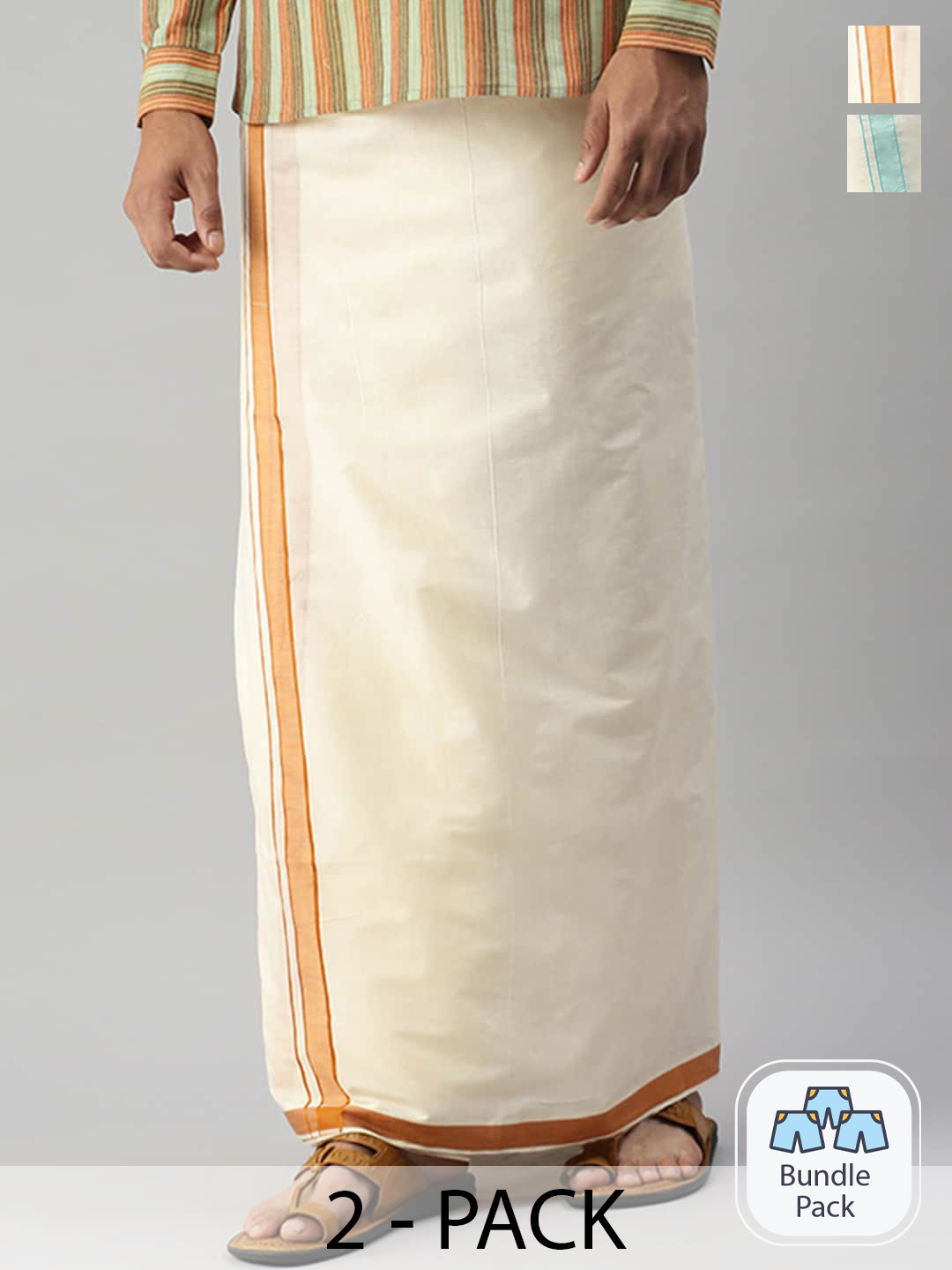 

Ramraj Men Pack Of 2 Cotton Dhotis, Off white