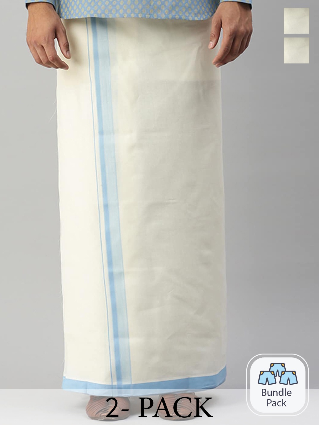 

Ramraj Men Pack Of 2 Cotton Dhotis, Off white