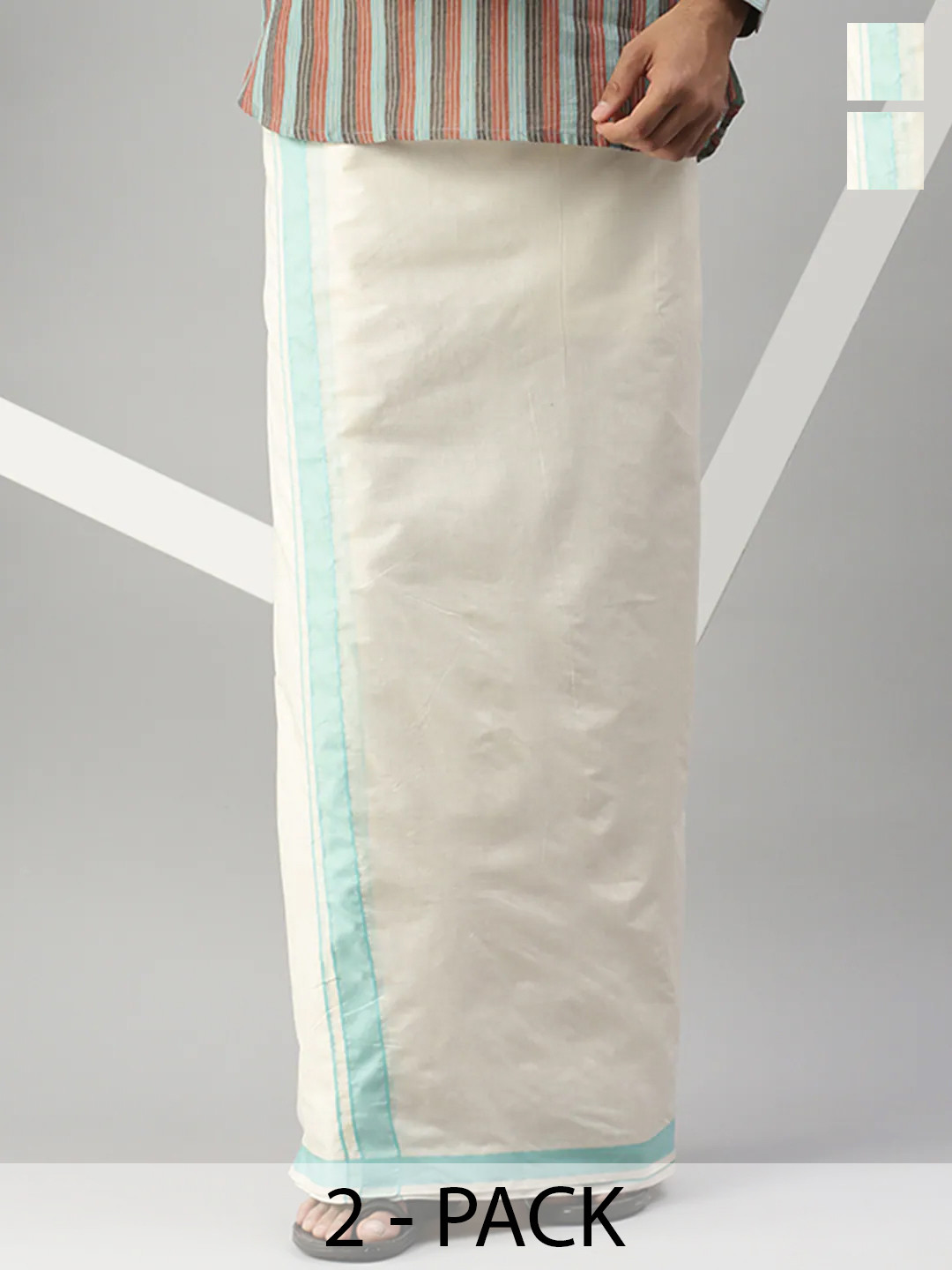 

Ramraj Men Pack Of 2 Cotton Dhotis, Off white