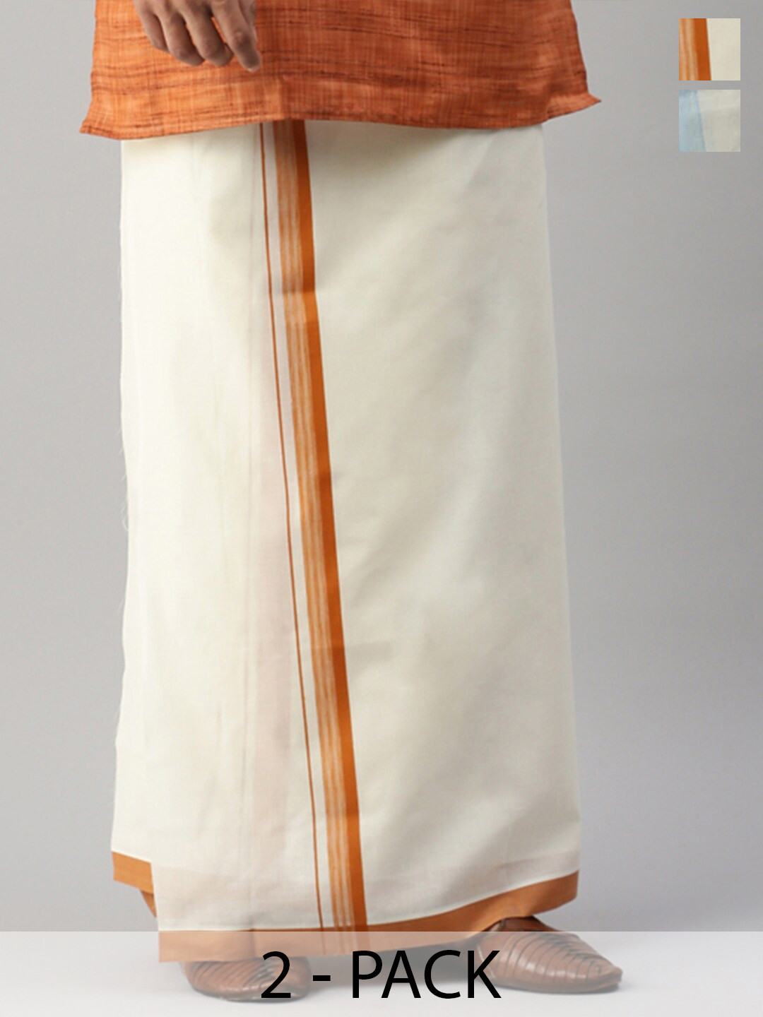 

Ramraj Men Pack Of 2 Cotton Dhotis, Off white