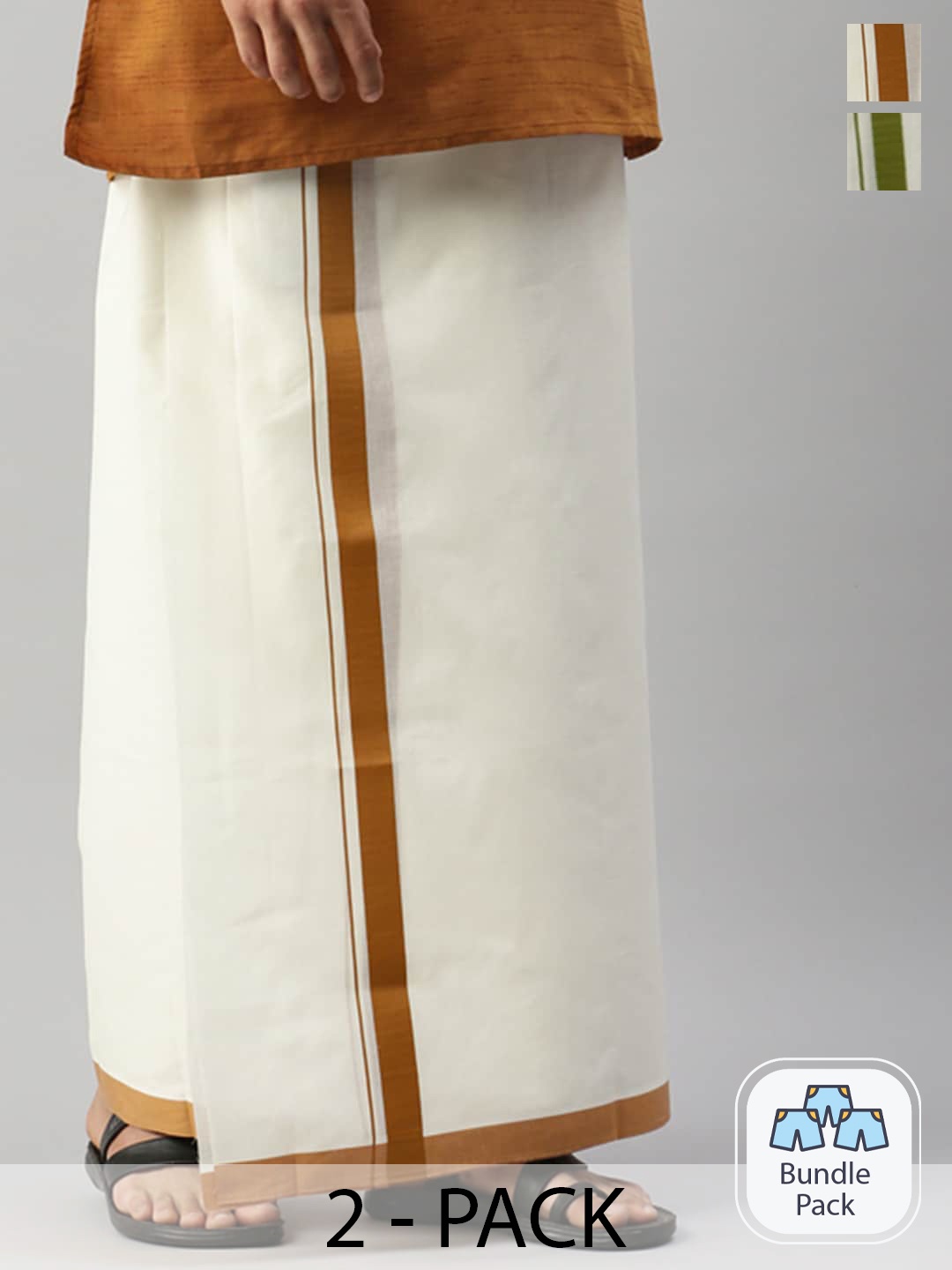 

Ramraj Men Pack Of 2 Cotton Dhotis, Off white