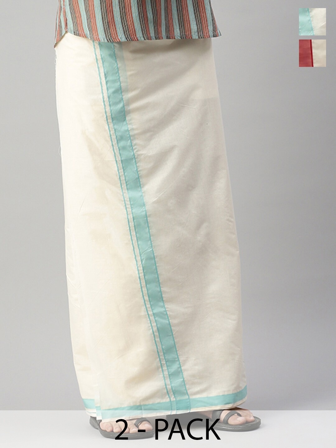 

Ramraj Men Pack Of 2 Cotton Dhotis, Off white