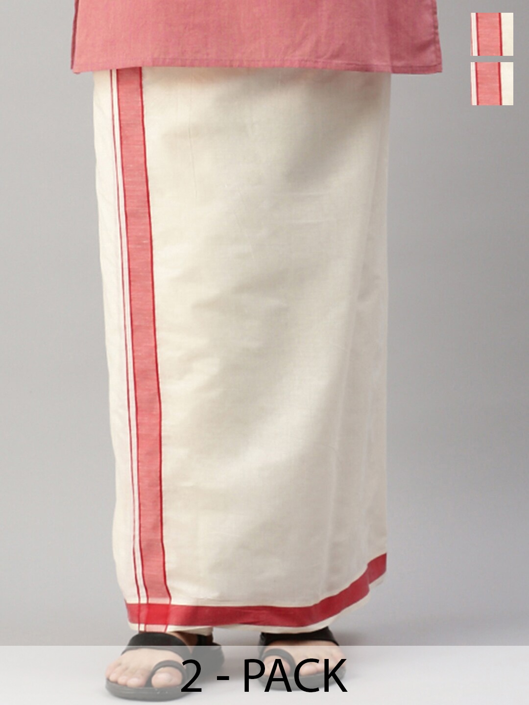 

Ramraj Men Pack Of 2 Cotton Dhotis, Off white
