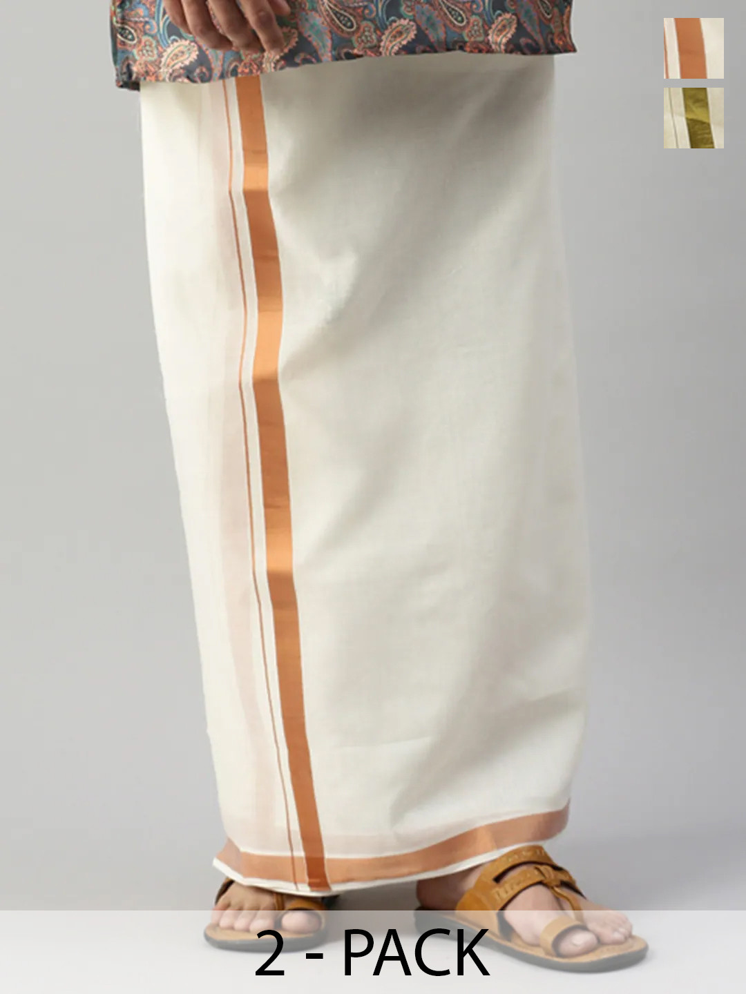 

Ramraj Men Pack Of 2 Cotton Dhotis, Off white