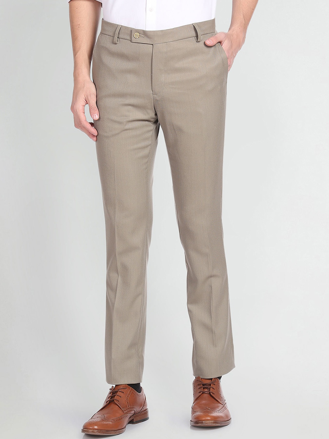 

Arrow Men Smart Flex Formal Trousers, Beige