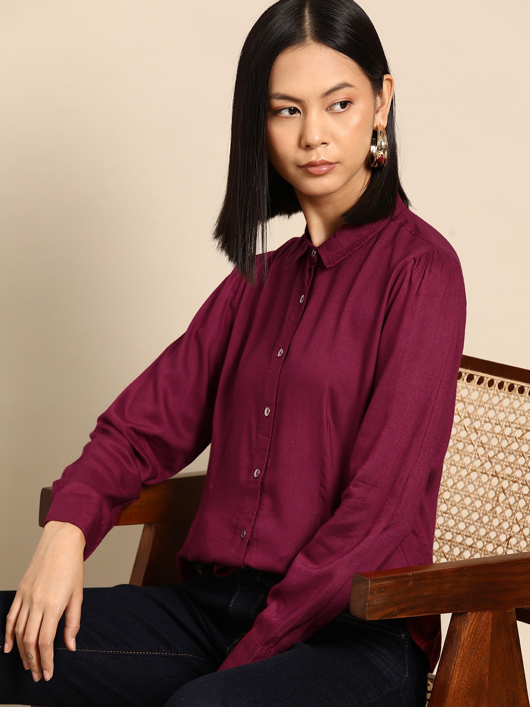 

all about you Opaque Casual Shirt, Burgundy