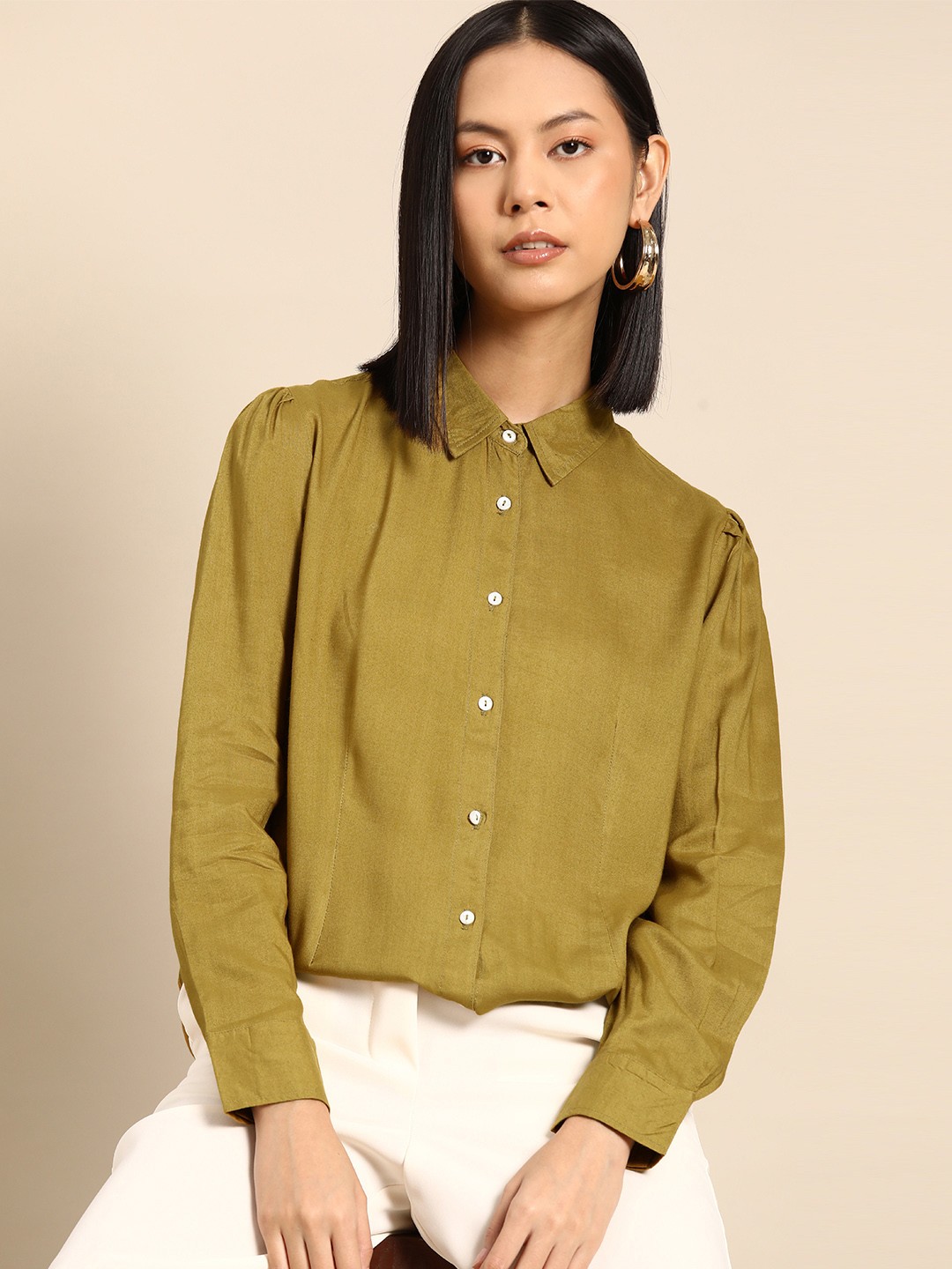 

all about you Opaque Casual Shirt, Olive