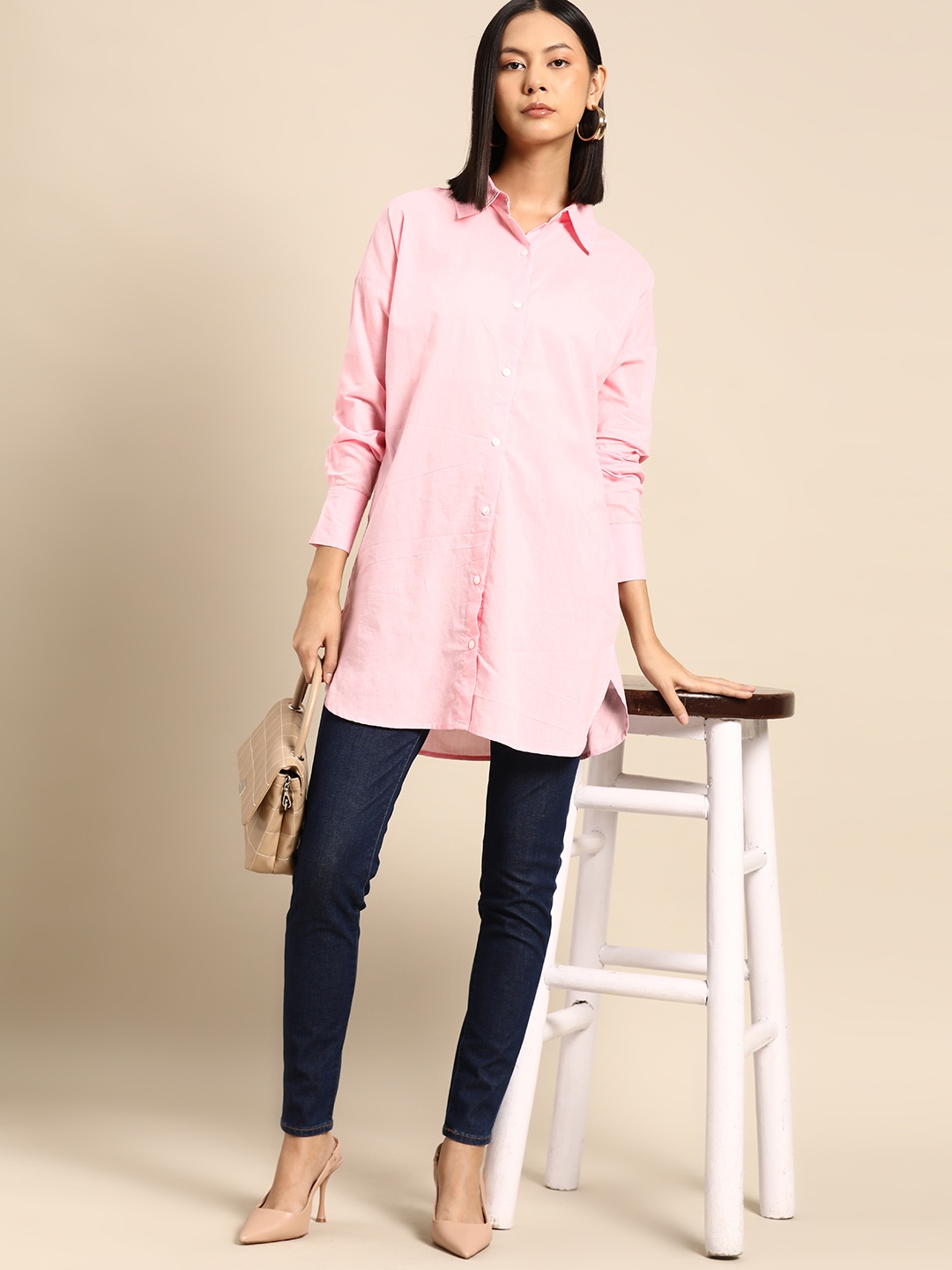 

all about you Opaque Casual Longline Shirt, Pink